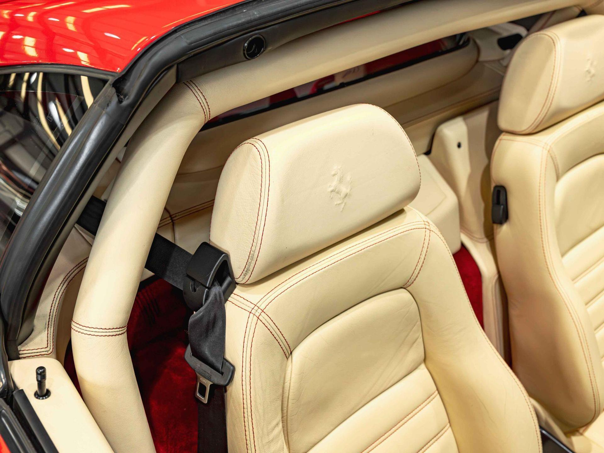 An interior shot of the seats rear on a 1997 Ferrari F355