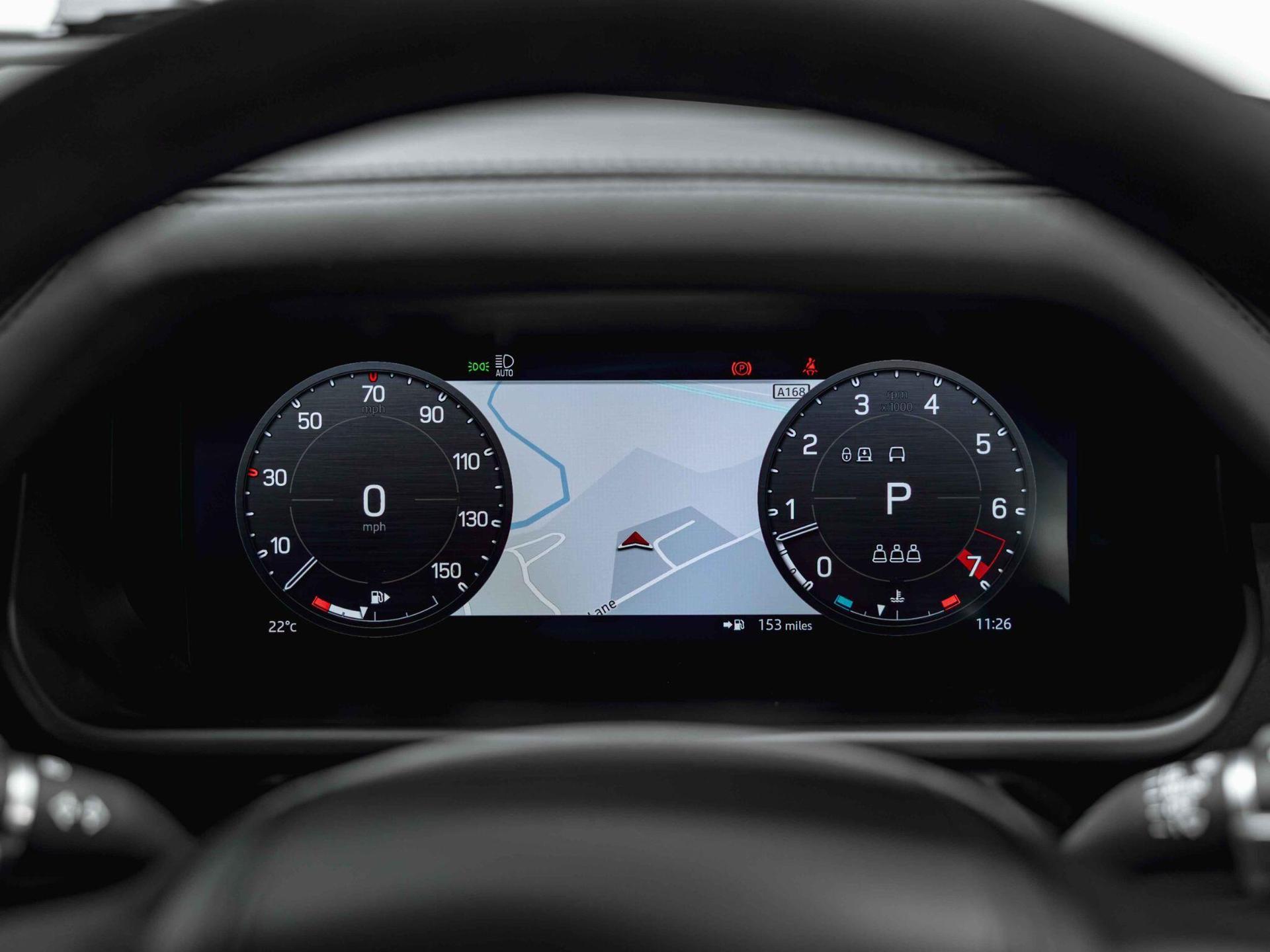An interior shot of the driver instruments on a 2022 Land Rover DEFENDER