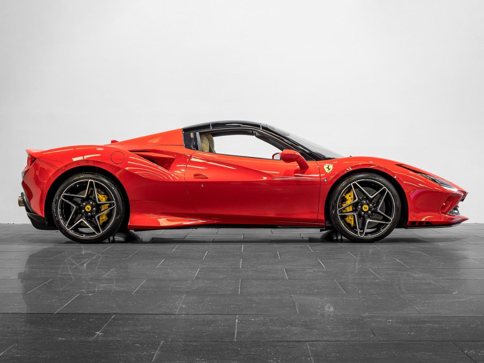 An exterior shot of the side right on a 2021 Ferrari F8 Spider