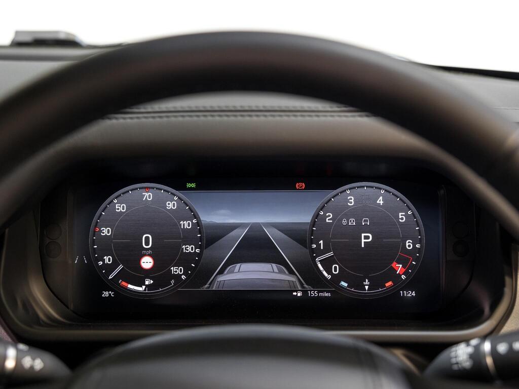 An interior shot of the driver instruments on a 2025 Land Rover Defender 110