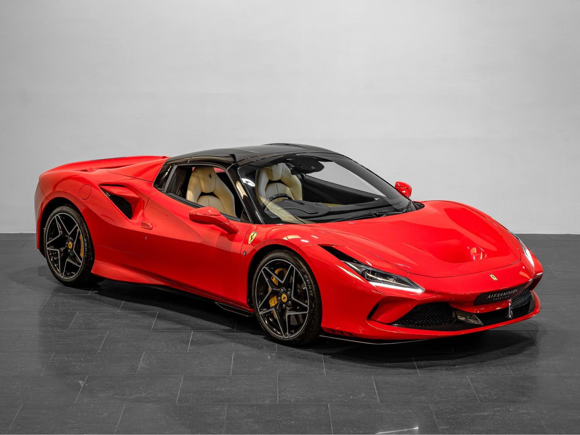 An exterior shot of the front right on a 2021 Ferrari F8 Spider