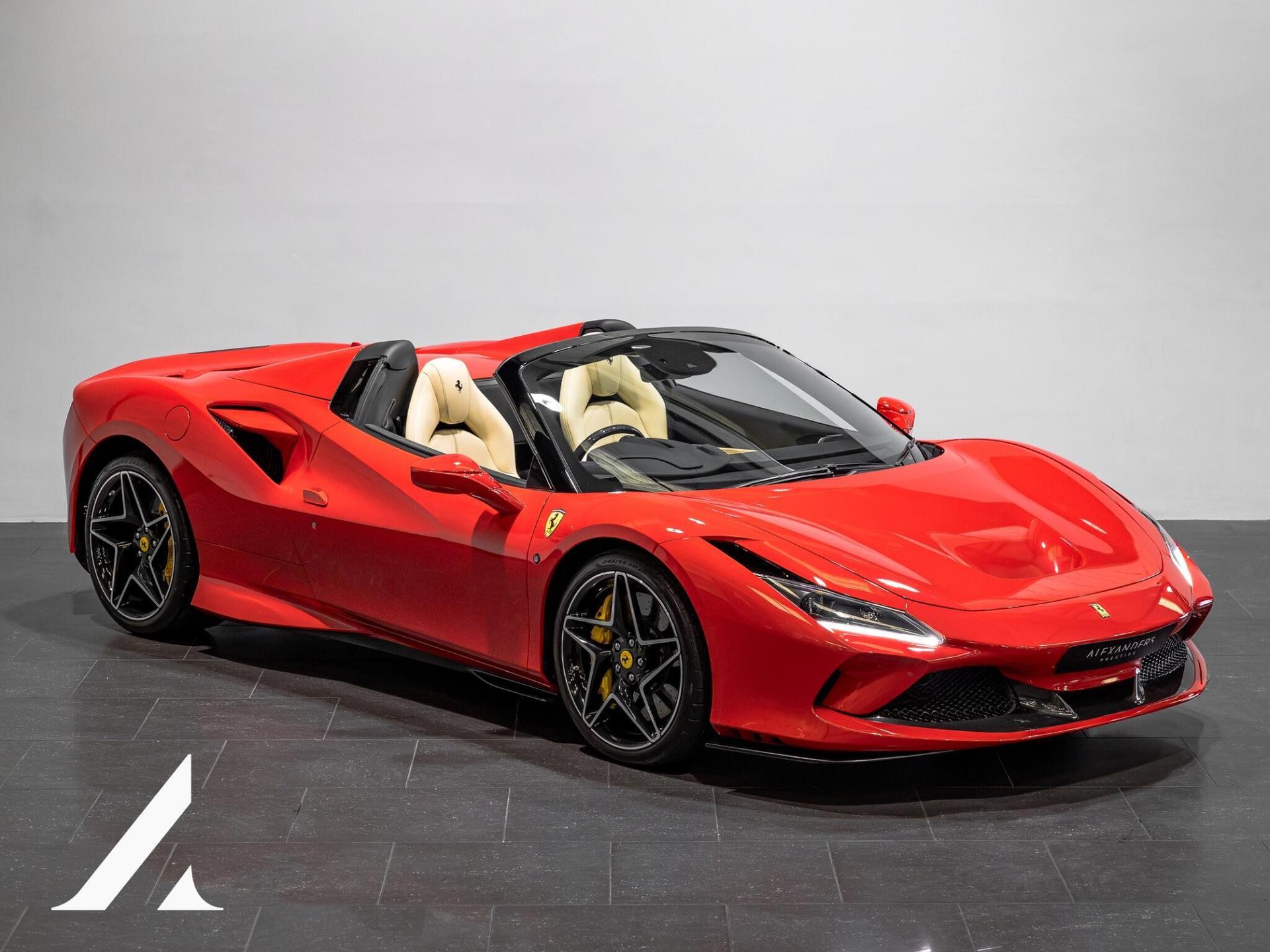 An exterior shot of the front right on a 2021 Ferrari F8 Spider