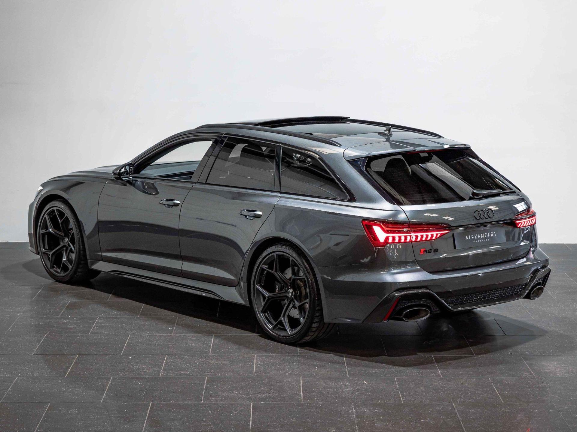 An exterior shot of the rear left on a 2024 Audi RS6 Avant