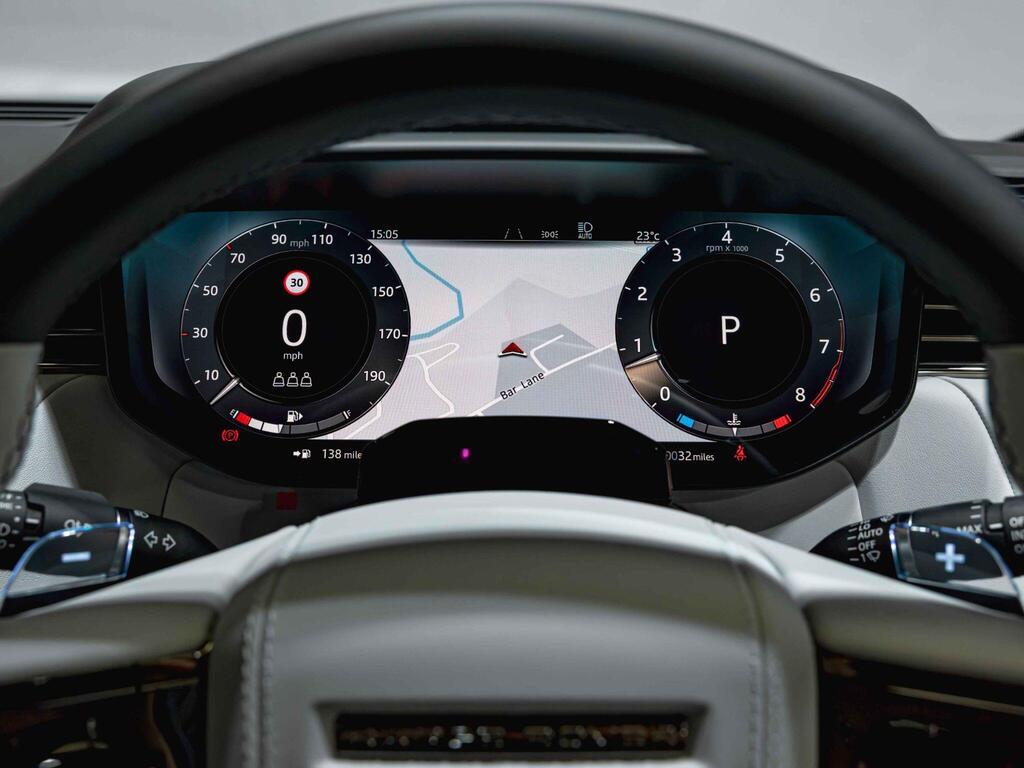 An interior shot of the driver instruments on a 2026 Land Rover Range Rover Sport