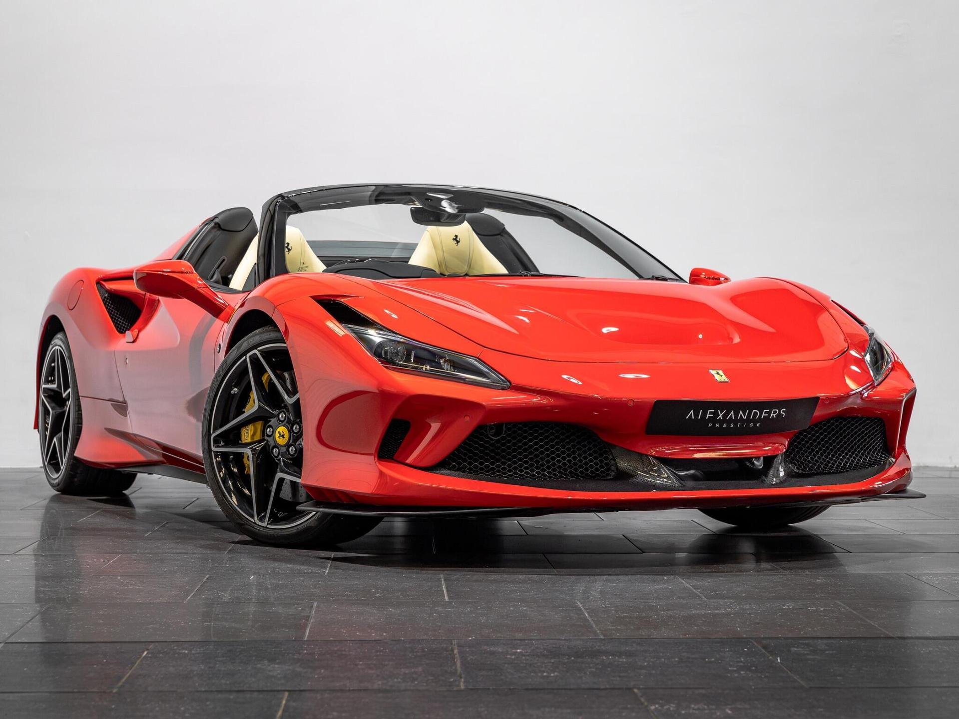 An exterior shot of the front right on a 2021 Ferrari F8 Spider