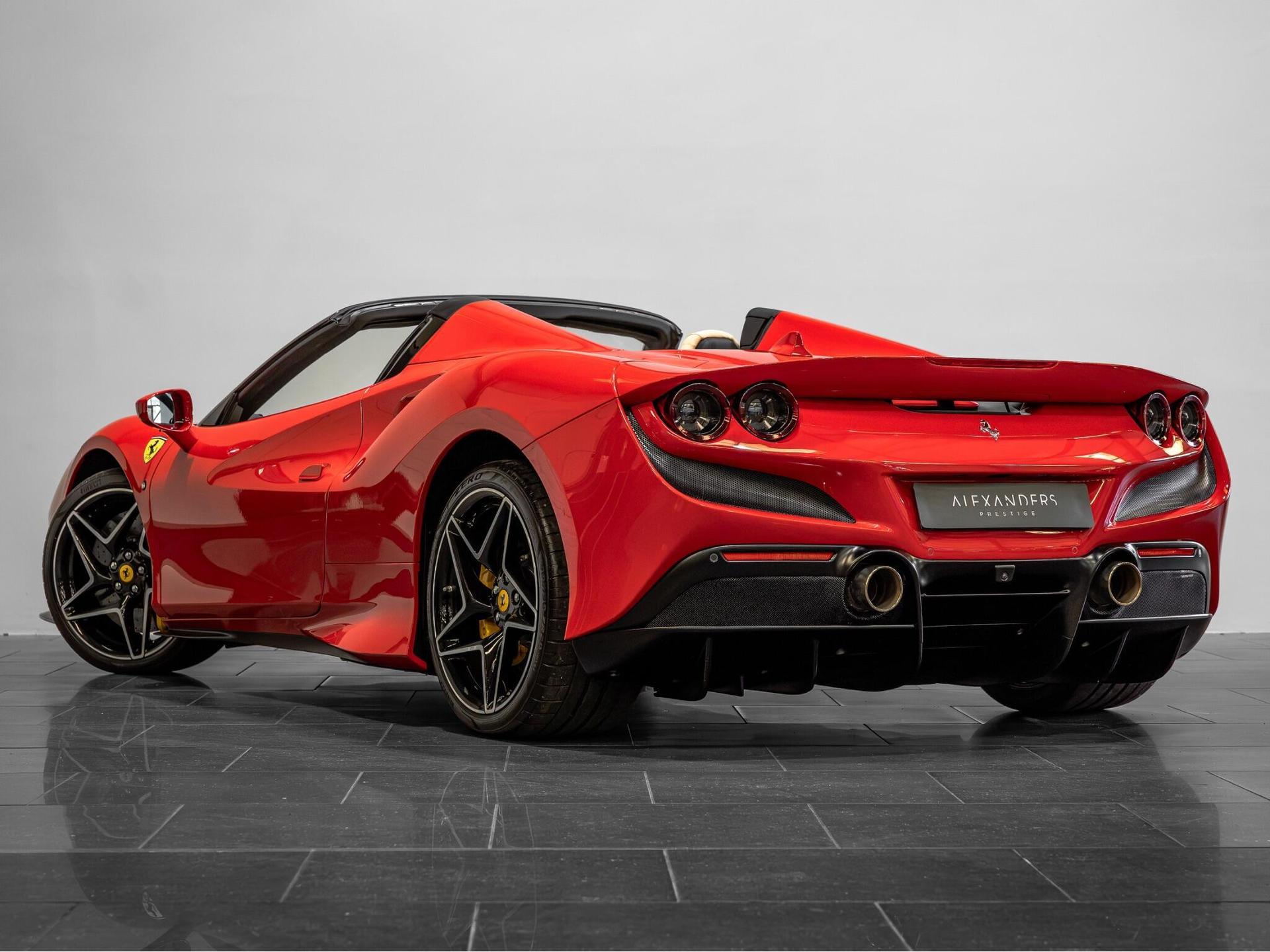 An exterior shot of the rear left on a 2021 Ferrari F8 Spider