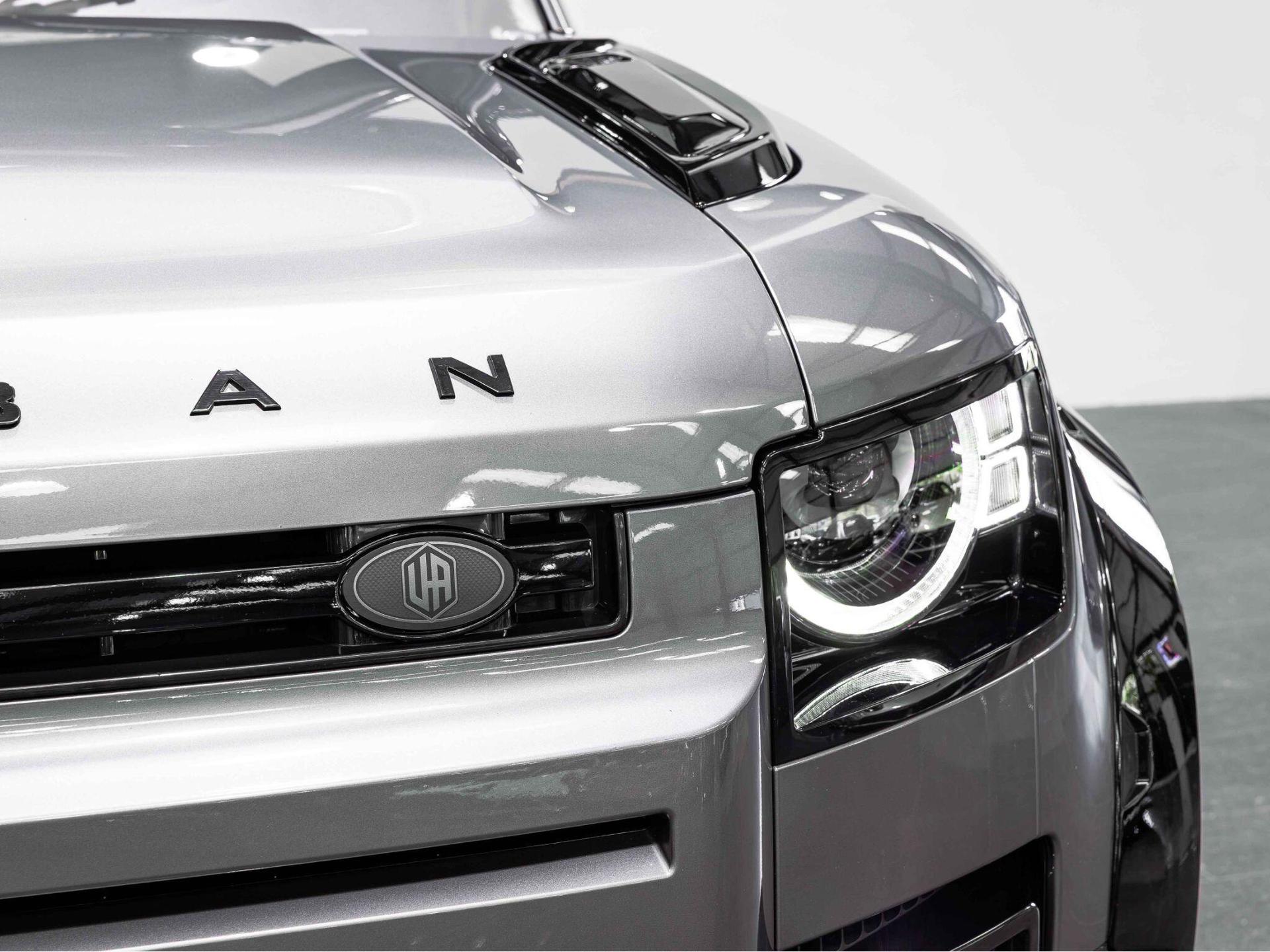 An exterior shot of the lights front on a 2023 Land Rover Defender 110