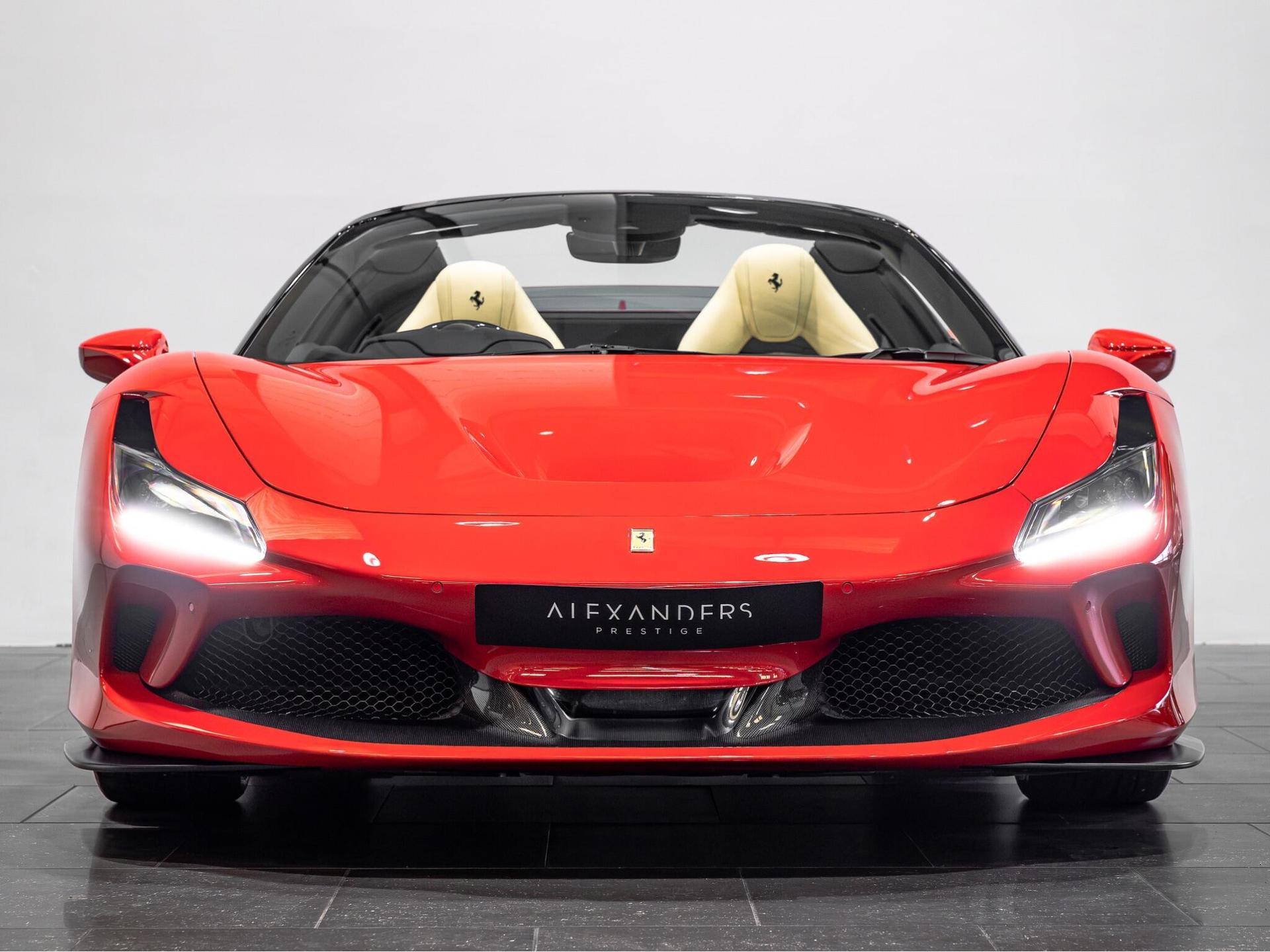 An exterior shot of the front on a 2021 Ferrari F8 Spider