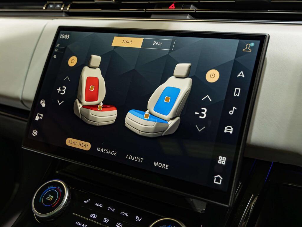 An interior shot of the infotainment system on a 2023 Land Rover Range Rover Sport