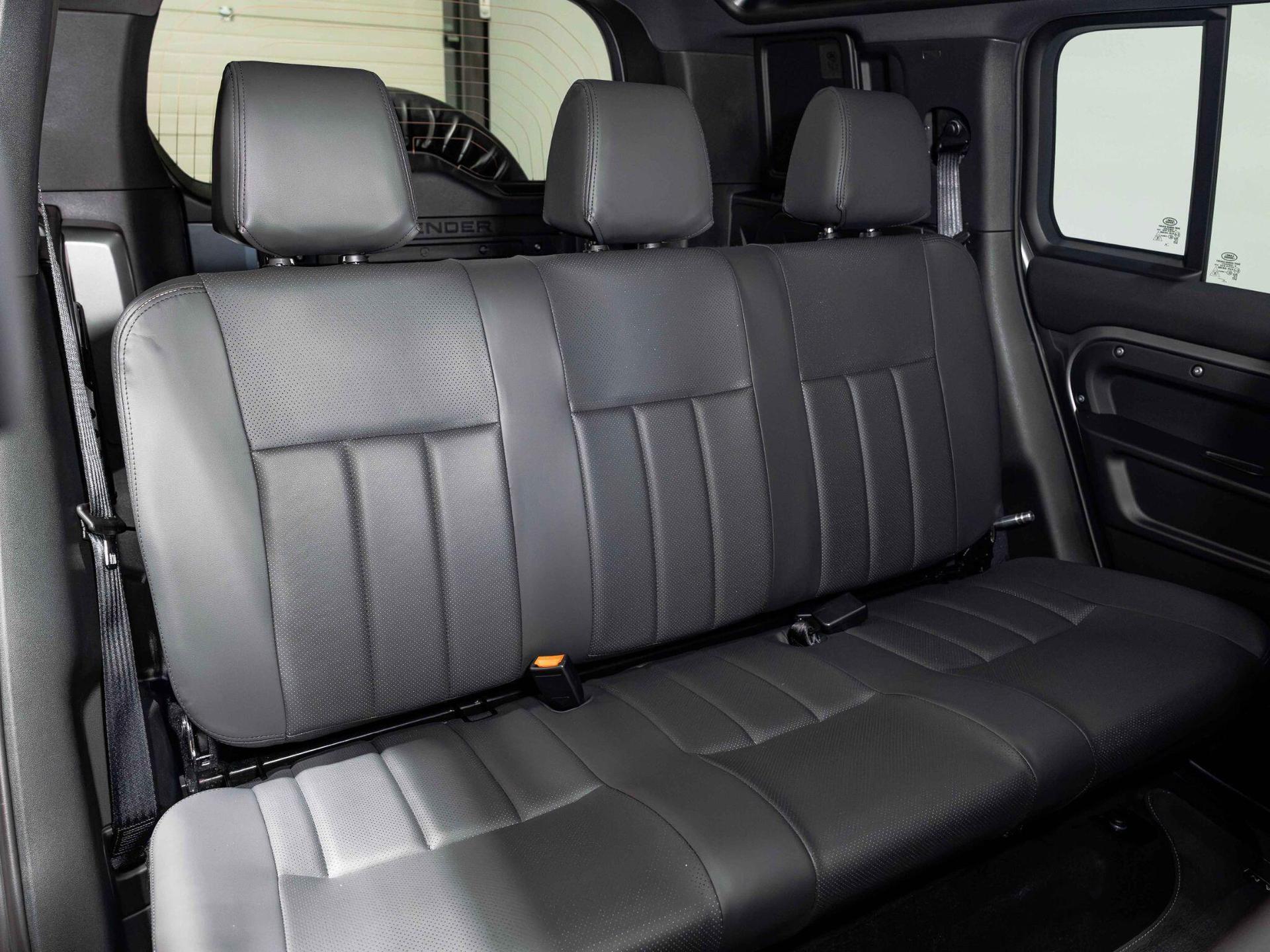 An interior shot of the seats rear on a 2023 Land Rover Defender 110