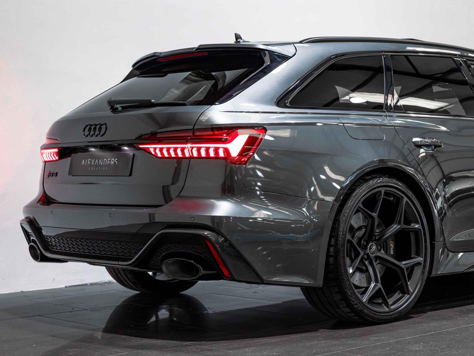 An exterior shot of the rear right on a 2024 Audi RS6 Avant
