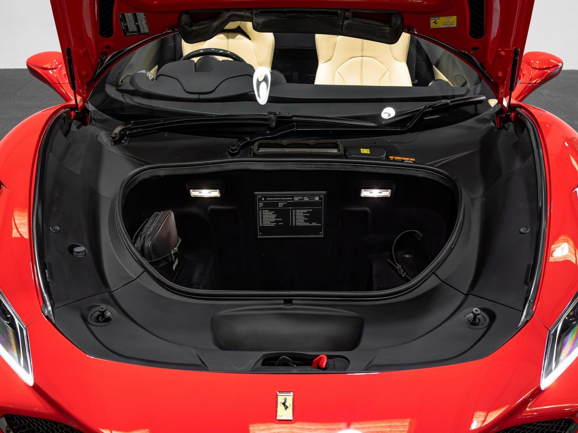 An interior shot of the boot on a 2021 Ferrari F8 Spider