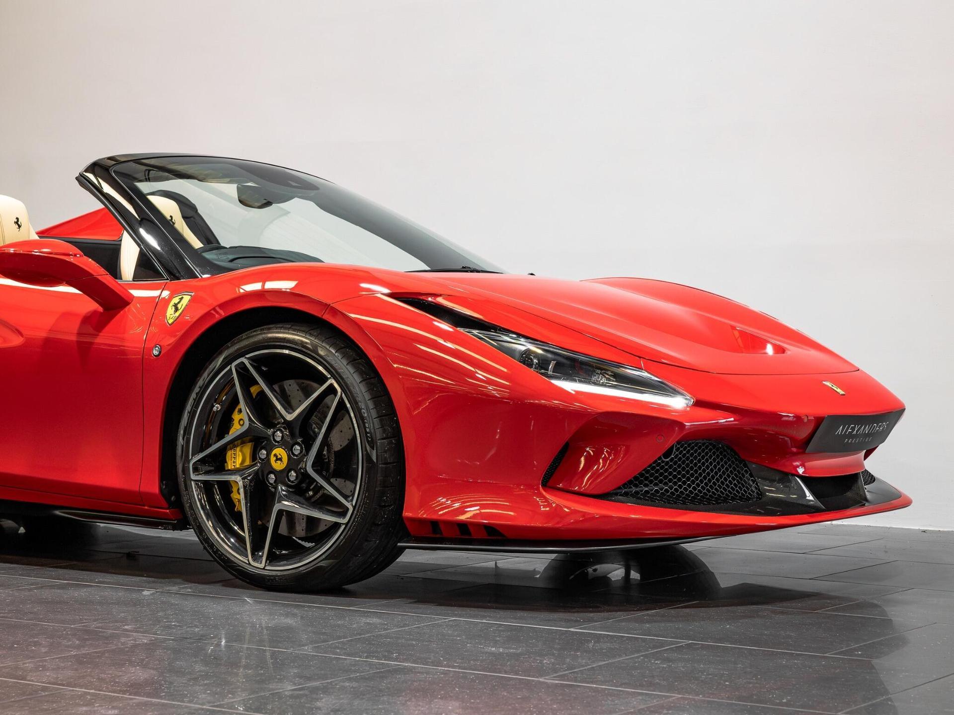 An exterior shot of the front right on a 2021 Ferrari F8 Spider