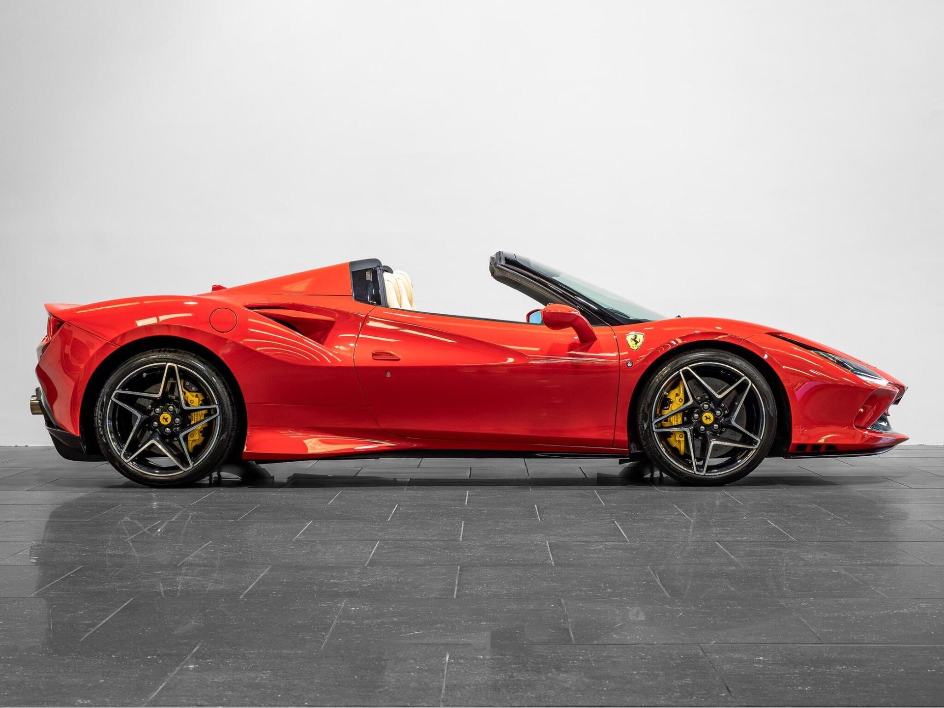An exterior shot of the side right on a 2021 Ferrari F8 Spider