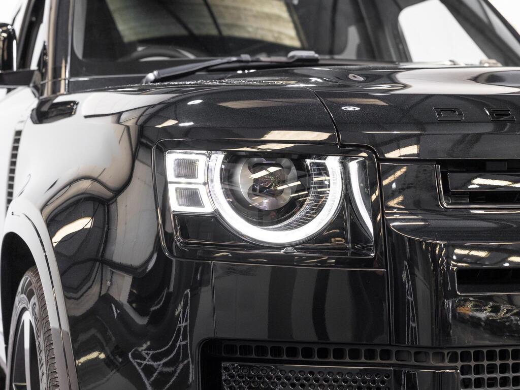 An exterior shot of the lights front on a 2025 Land Rover Defender 110