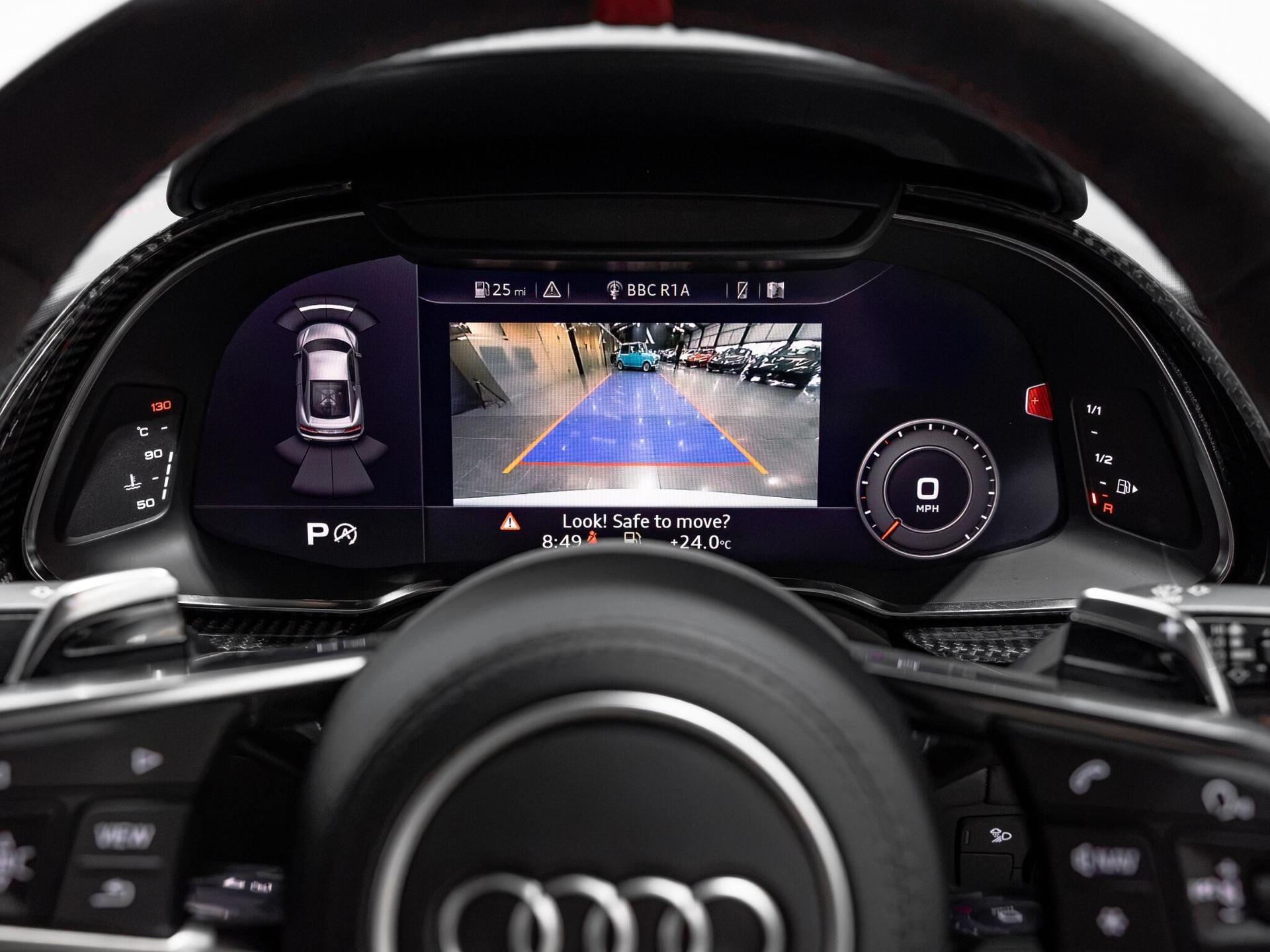 An interior shot of the driver instruments on a 2023 Audi R8