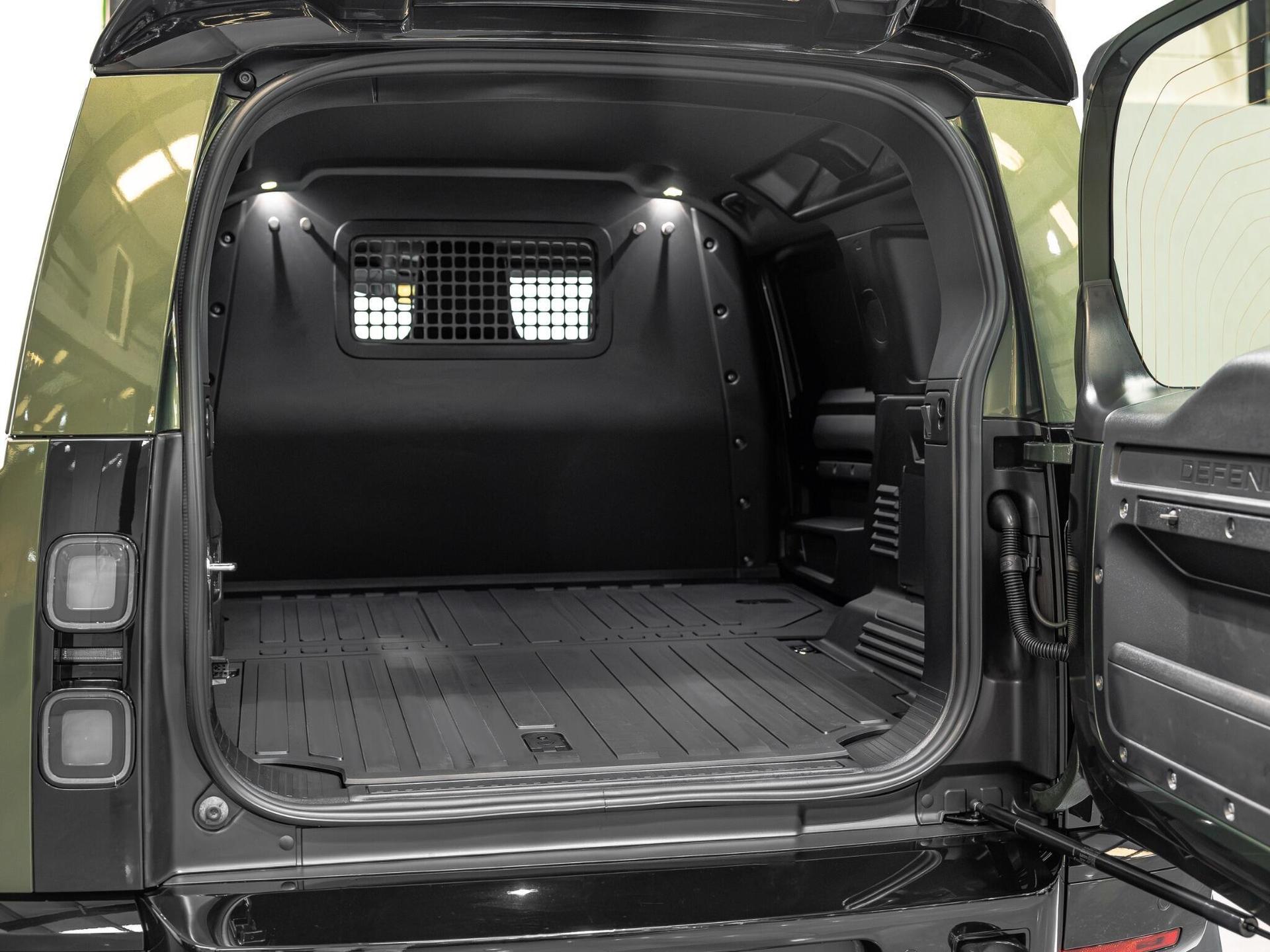 An interior shot of the cargo space on a 2026 Land Rover Defender 110