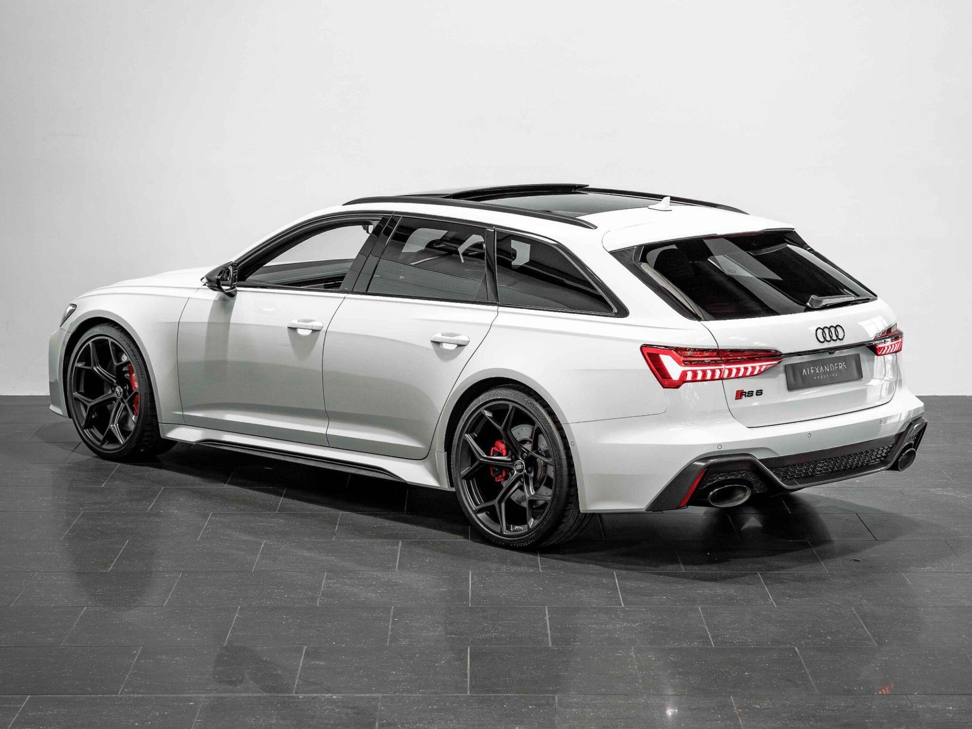 An exterior shot of the rear left on a 2024 Audi RS6 Avant