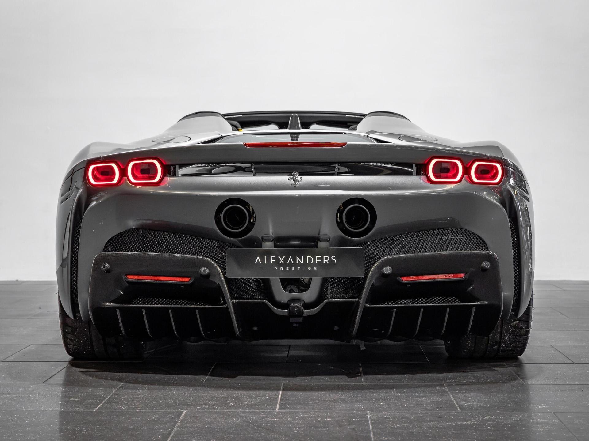 An exterior shot of the rear on a 2023 Ferrari SF90 Spider