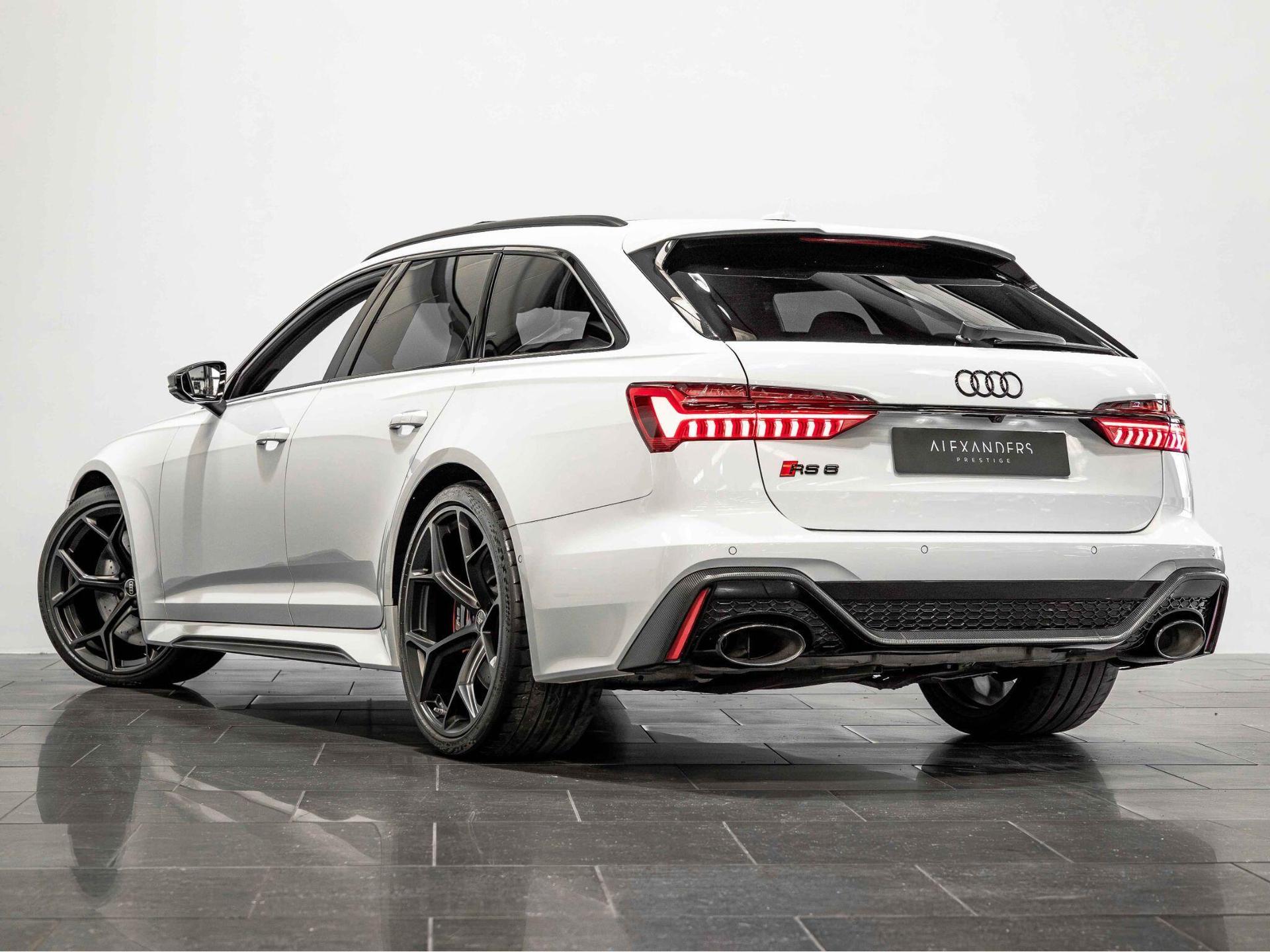 An exterior shot of the rear left on a 2024 Audi RS6 Avant