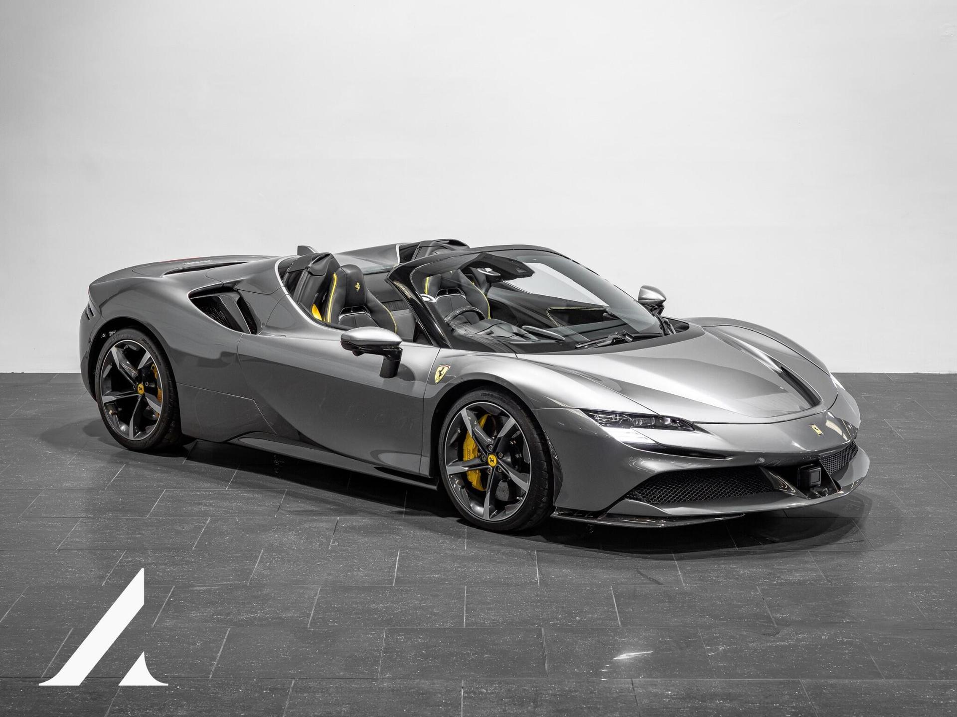 An exterior shot of the front right on a 2023 Ferrari SF90 Spider
