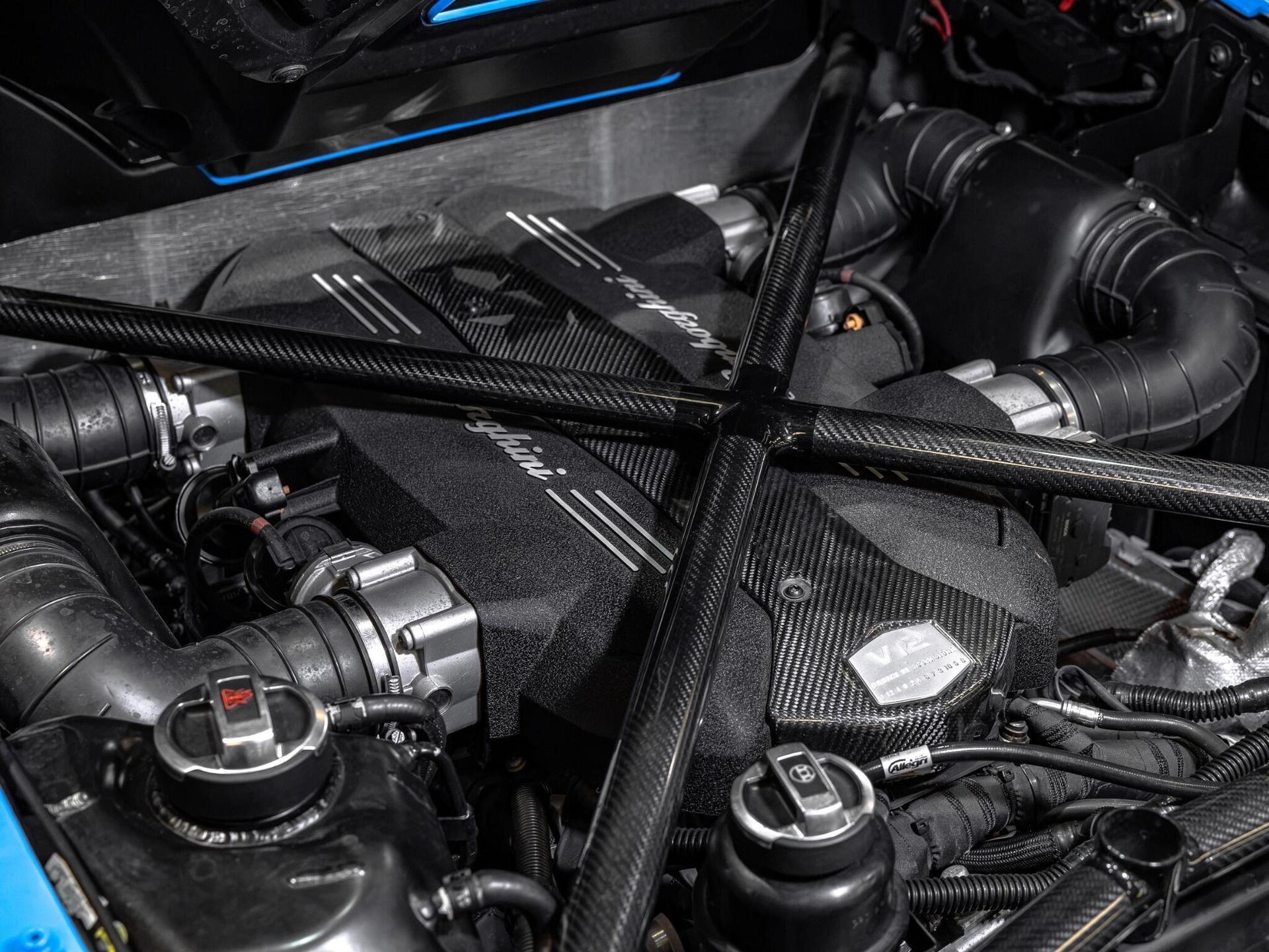 An exterior shot of the engine on a 2017 Lamborghini Aventador