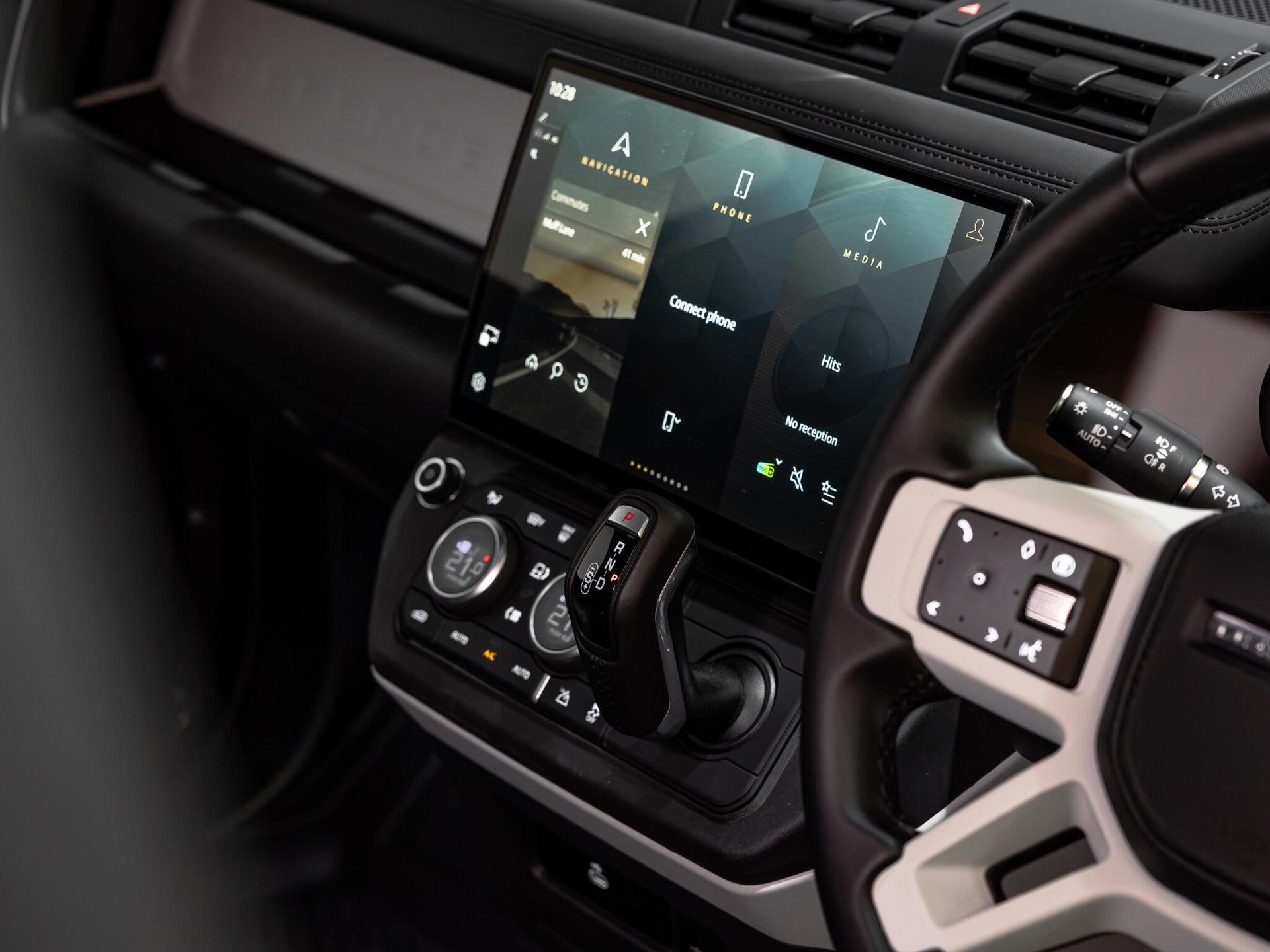 An interior shot of the infotainment system on a 2026 Land Rover Defender 110