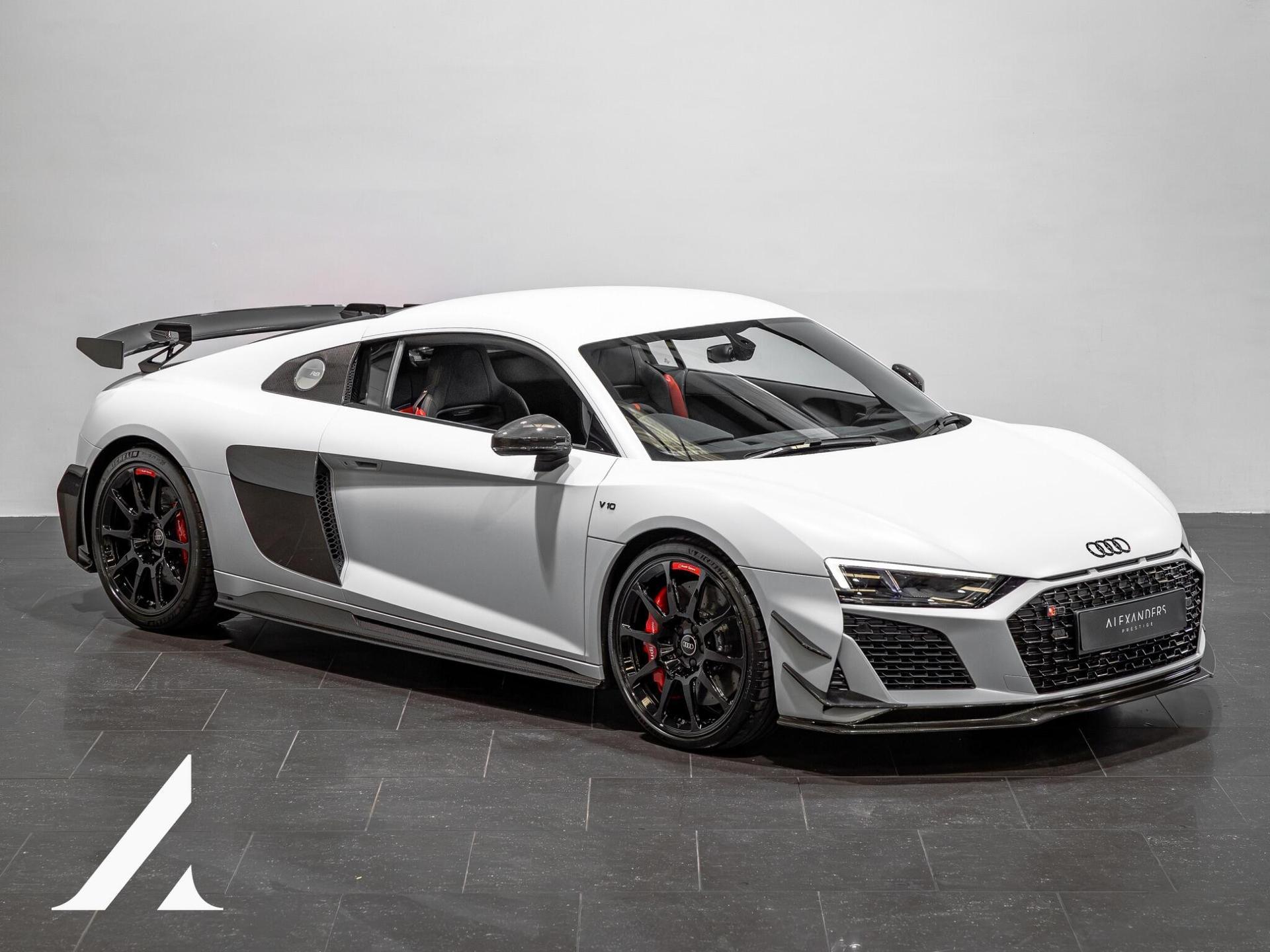 An exterior shot of the front right on a 2023 Audi R8