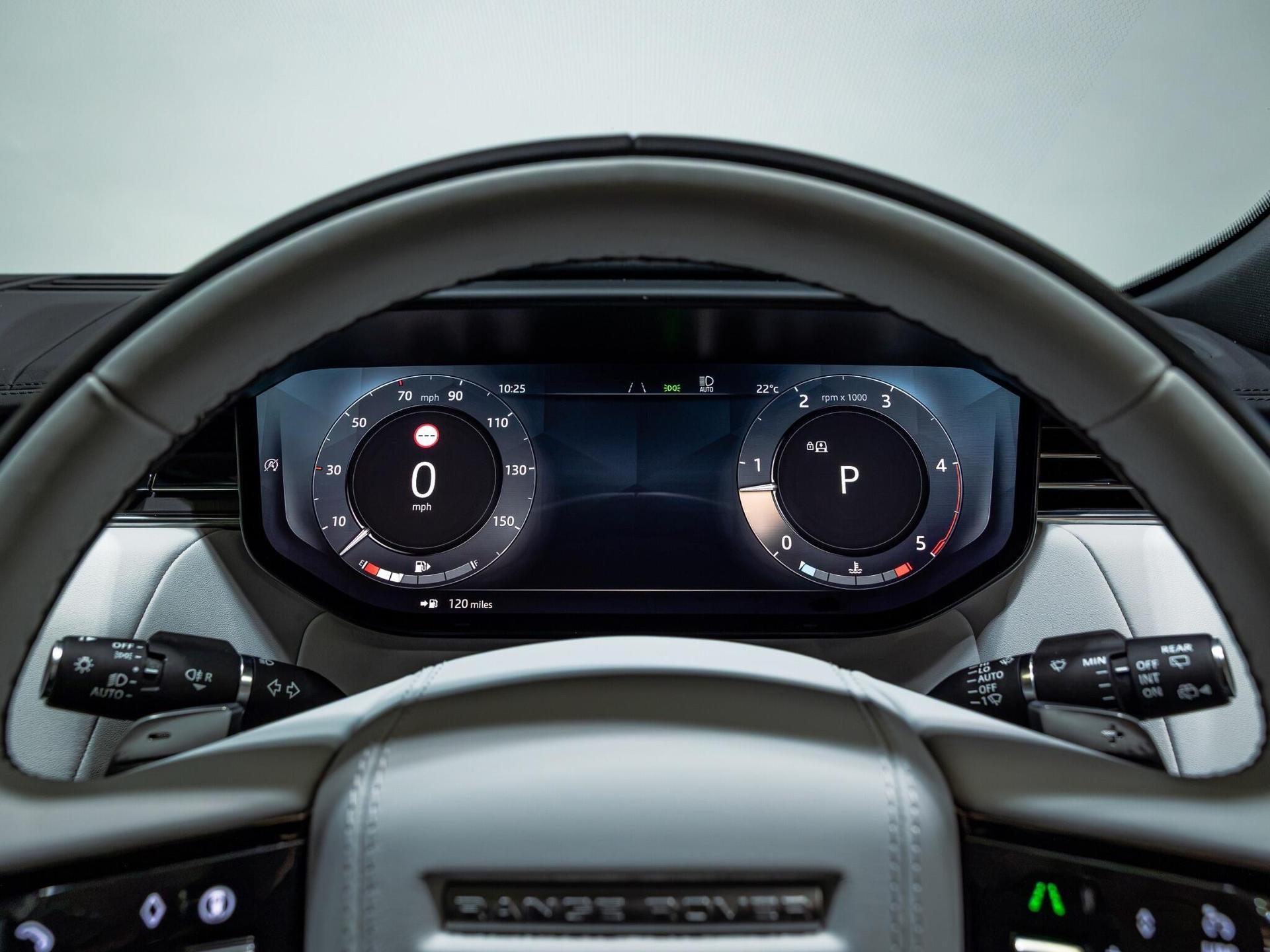 An interior shot of the driver instruments on a 2025 Land Rover Range Rover Sport
