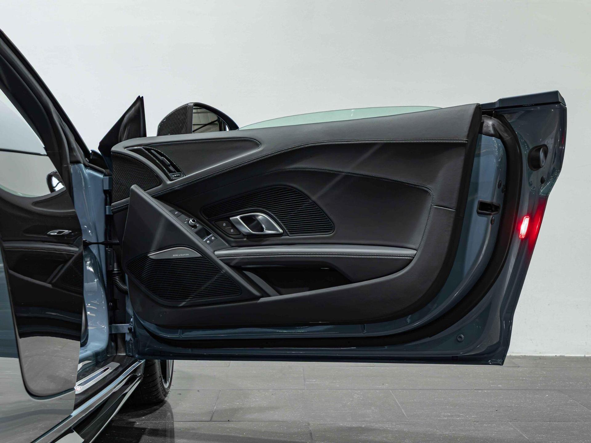 An interior shot of the door interior on a 2021 Audi R8