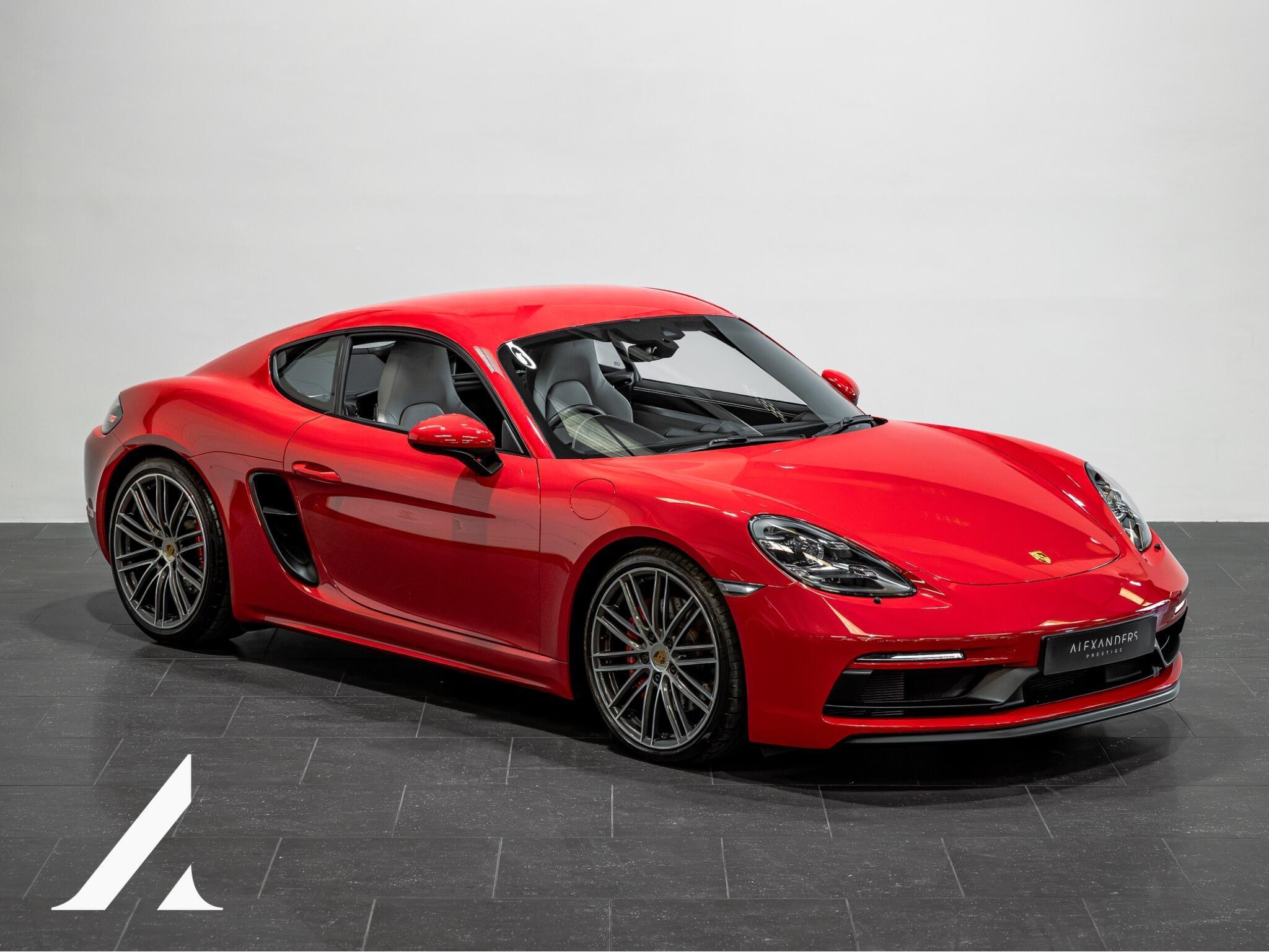 An exterior shot of the front right on a 2021 Porsche 718 Cayman