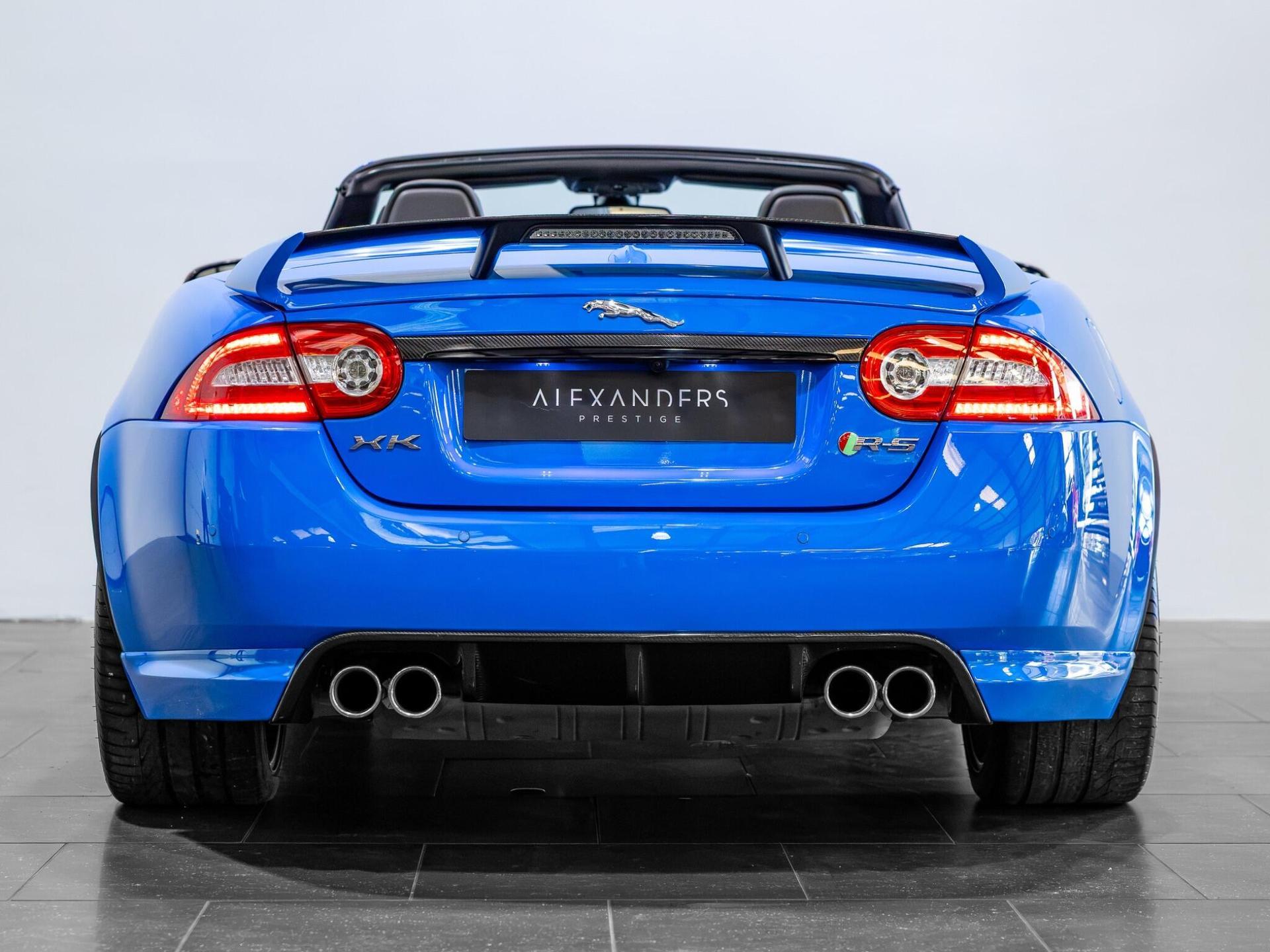 An exterior shot of the rear on a 2014 Jaguar XKR-S