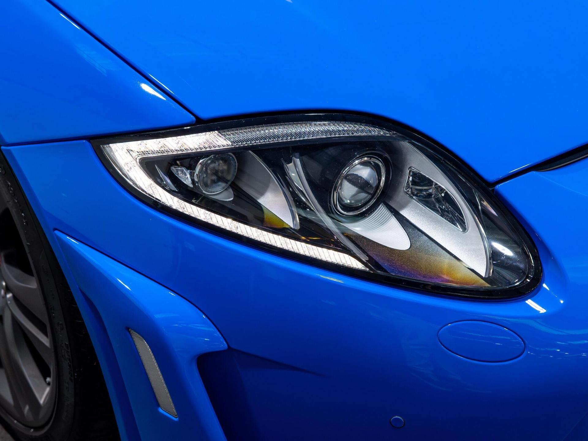 An exterior shot of the lights front on a 2014 Jaguar XKR-S