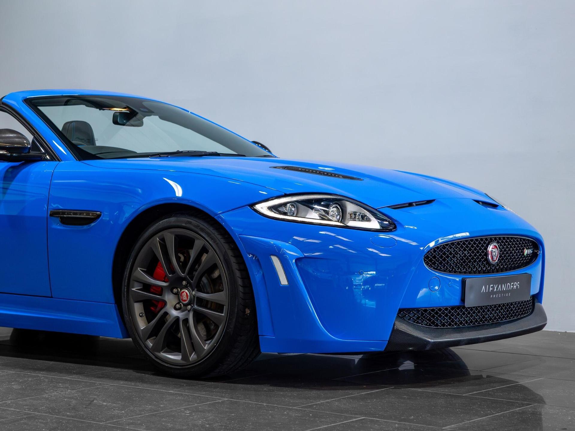 An exterior shot of the front right on a 2014 Jaguar XKR-S