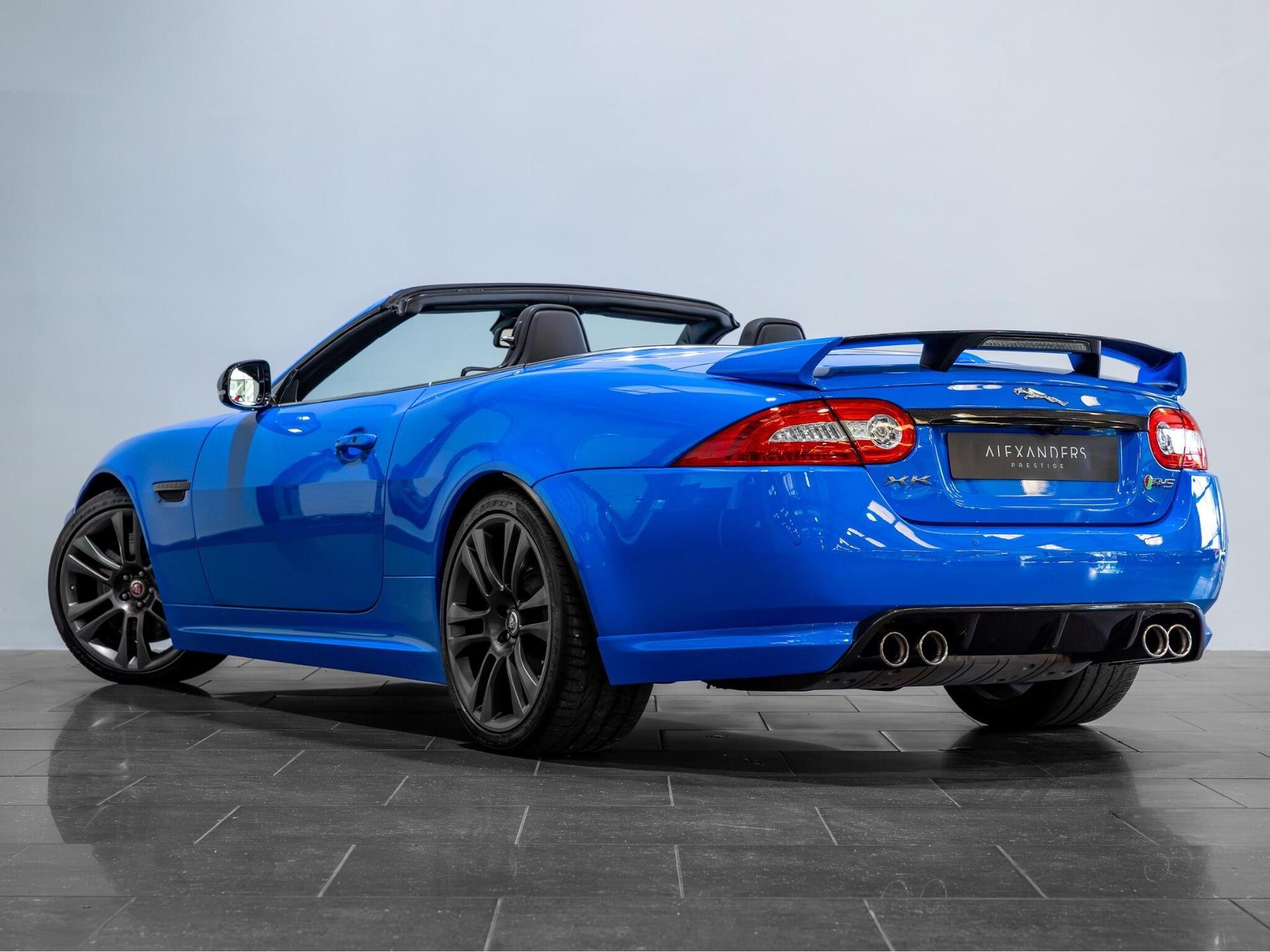 An exterior shot of the rear left on a 2014 Jaguar XKR-S