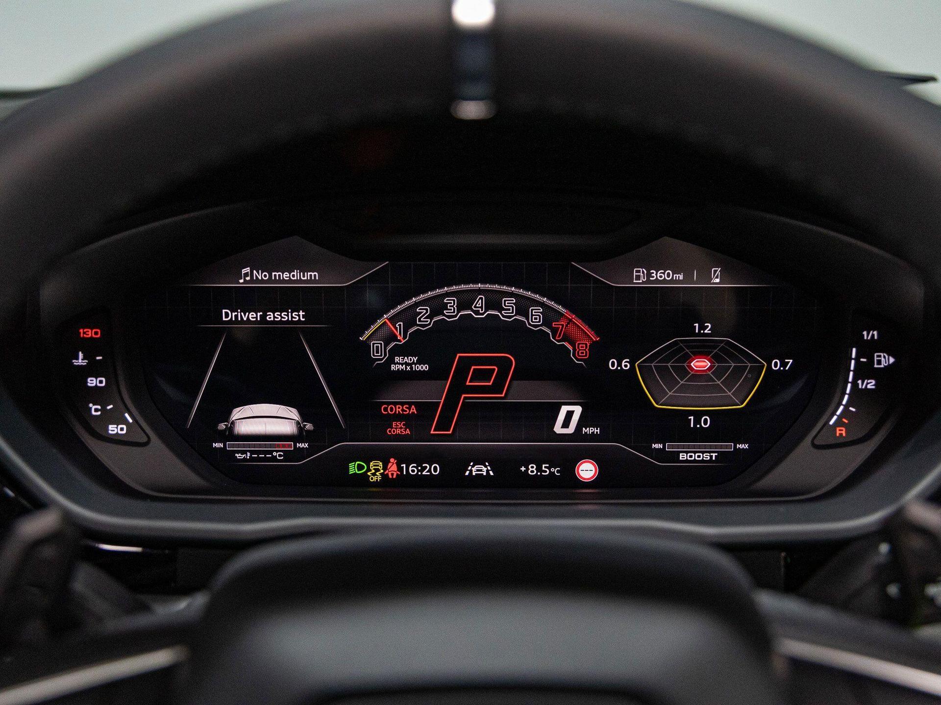 An interior shot of the driver instruments on a 2024 Lamborghini Urus