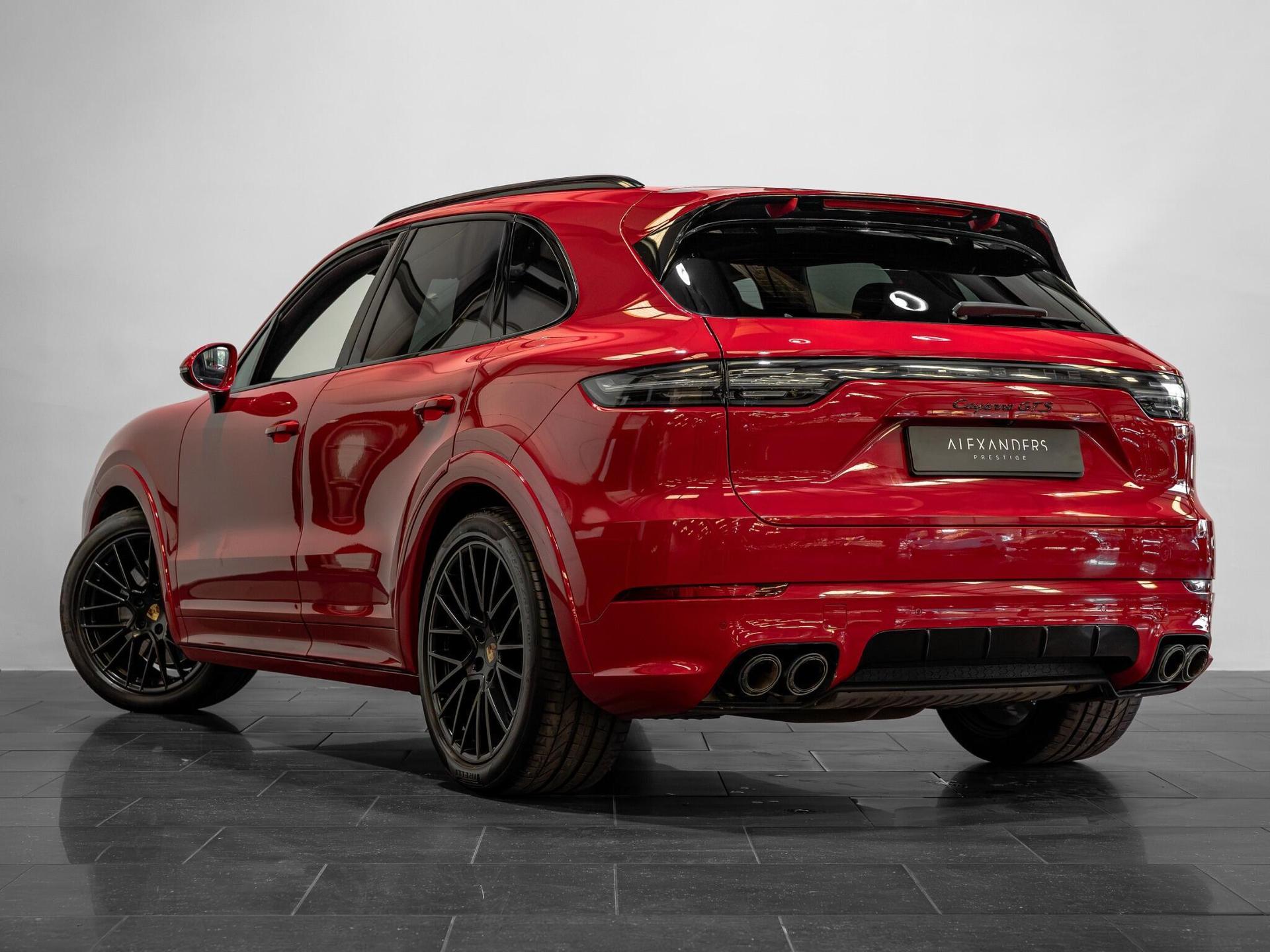 An exterior shot of the rear left on a 2021 Porsche Cayenne