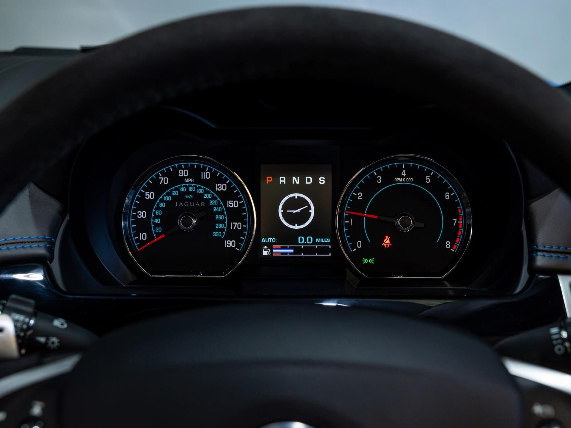 An interior shot of the driver instruments on a 2014 Jaguar XKR-S