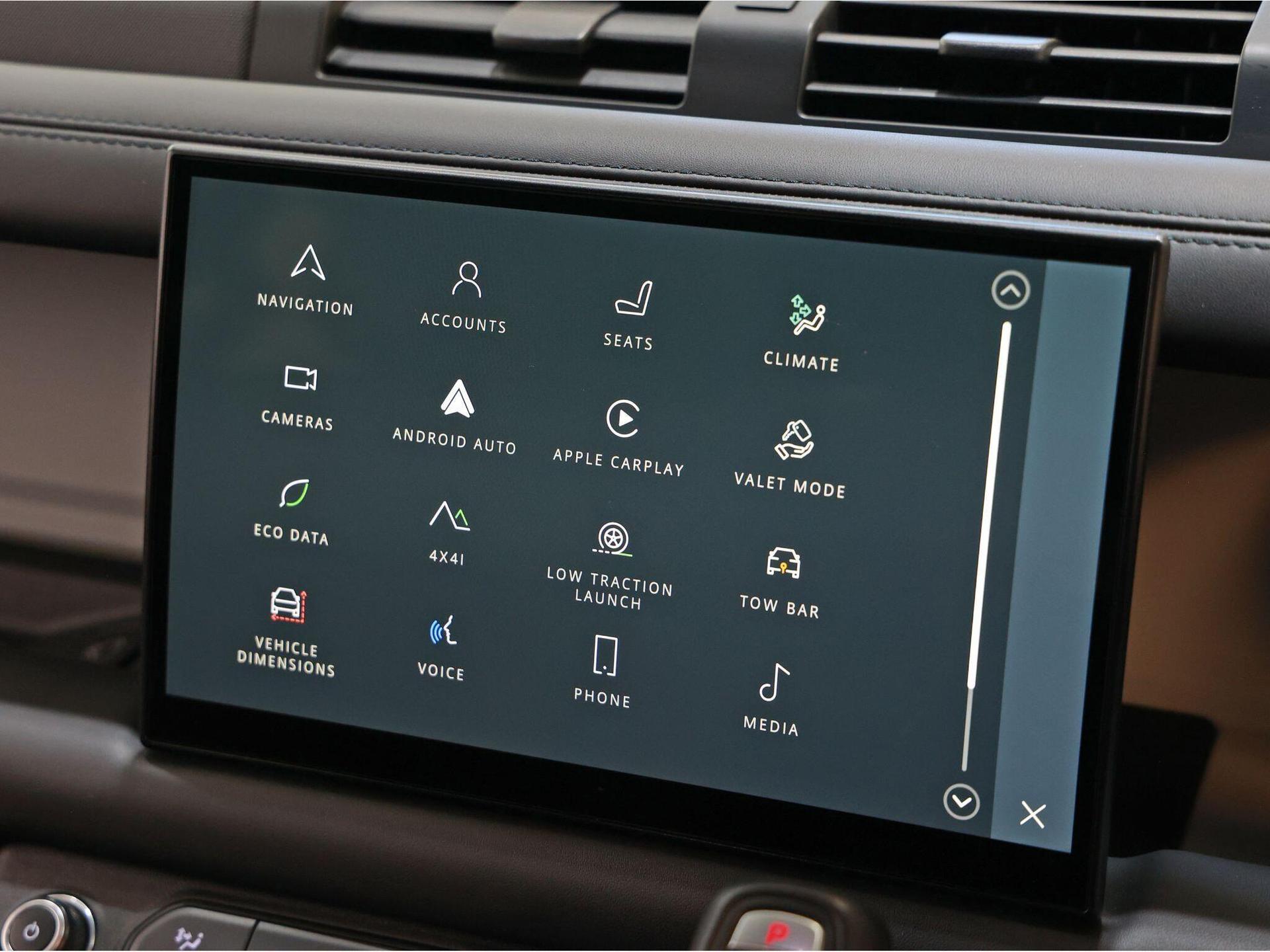 An interior shot of the infotainment system on a 2022 Land Rover Defender 110