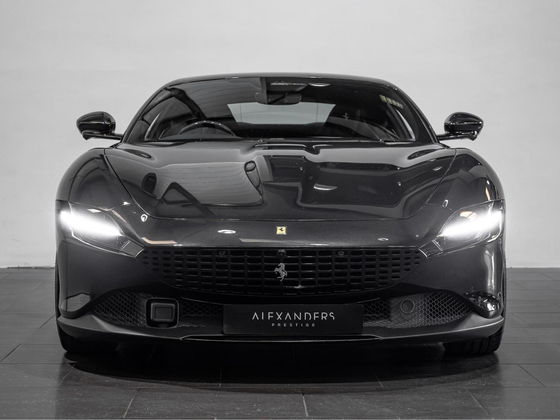 An exterior shot of the front on a 2021 Ferrari Roma