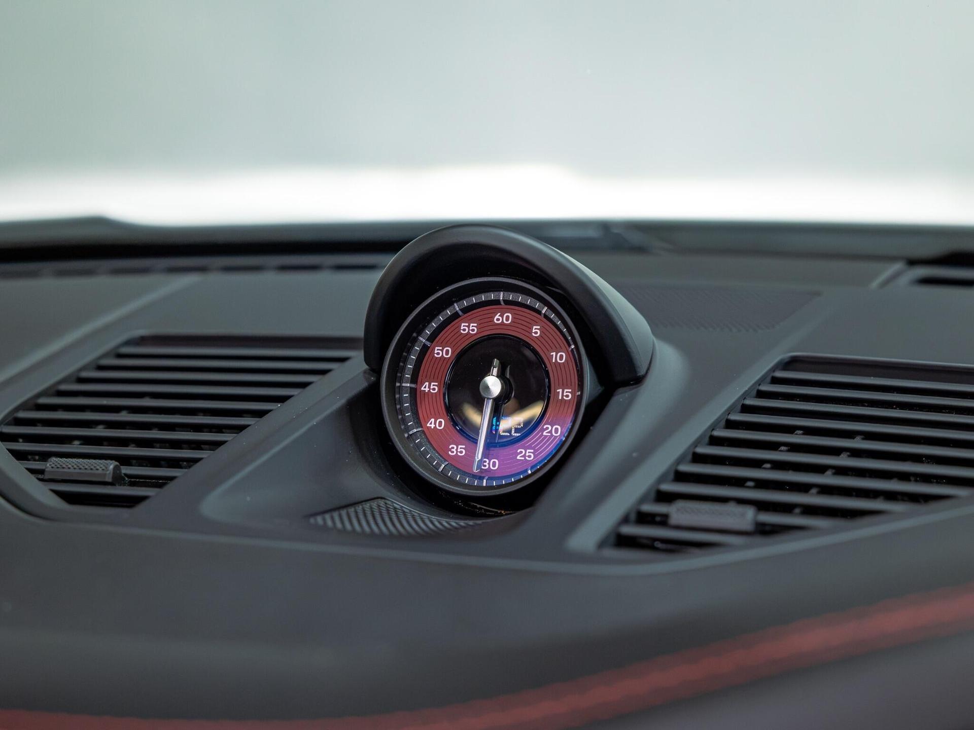 An exterior shot of the fuel or charging port on a 2021 Porsche 911
