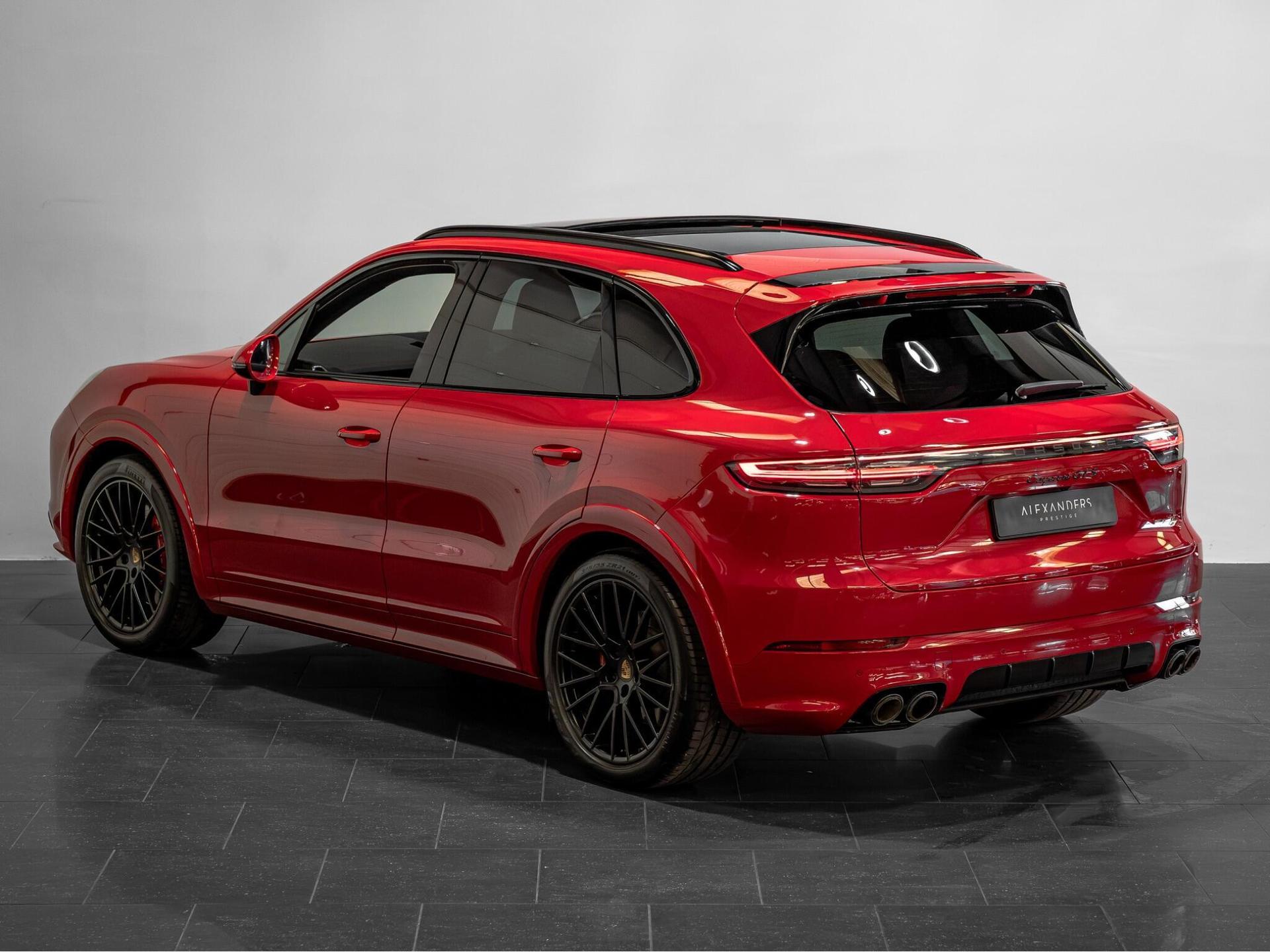 An exterior shot of the rear left on a 2021 Porsche Cayenne