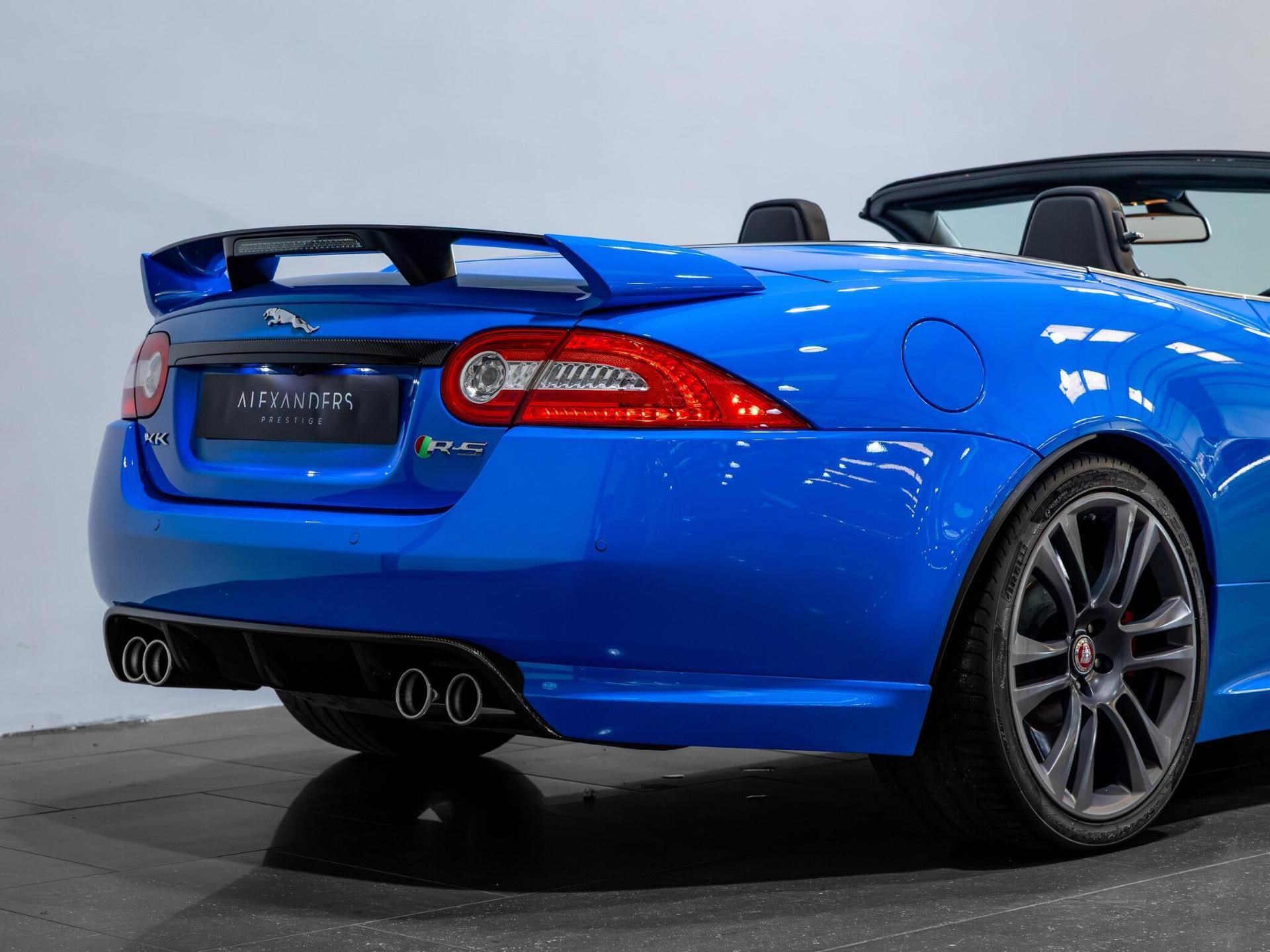 An exterior shot of the rear right on a 2014 Jaguar XKR-S