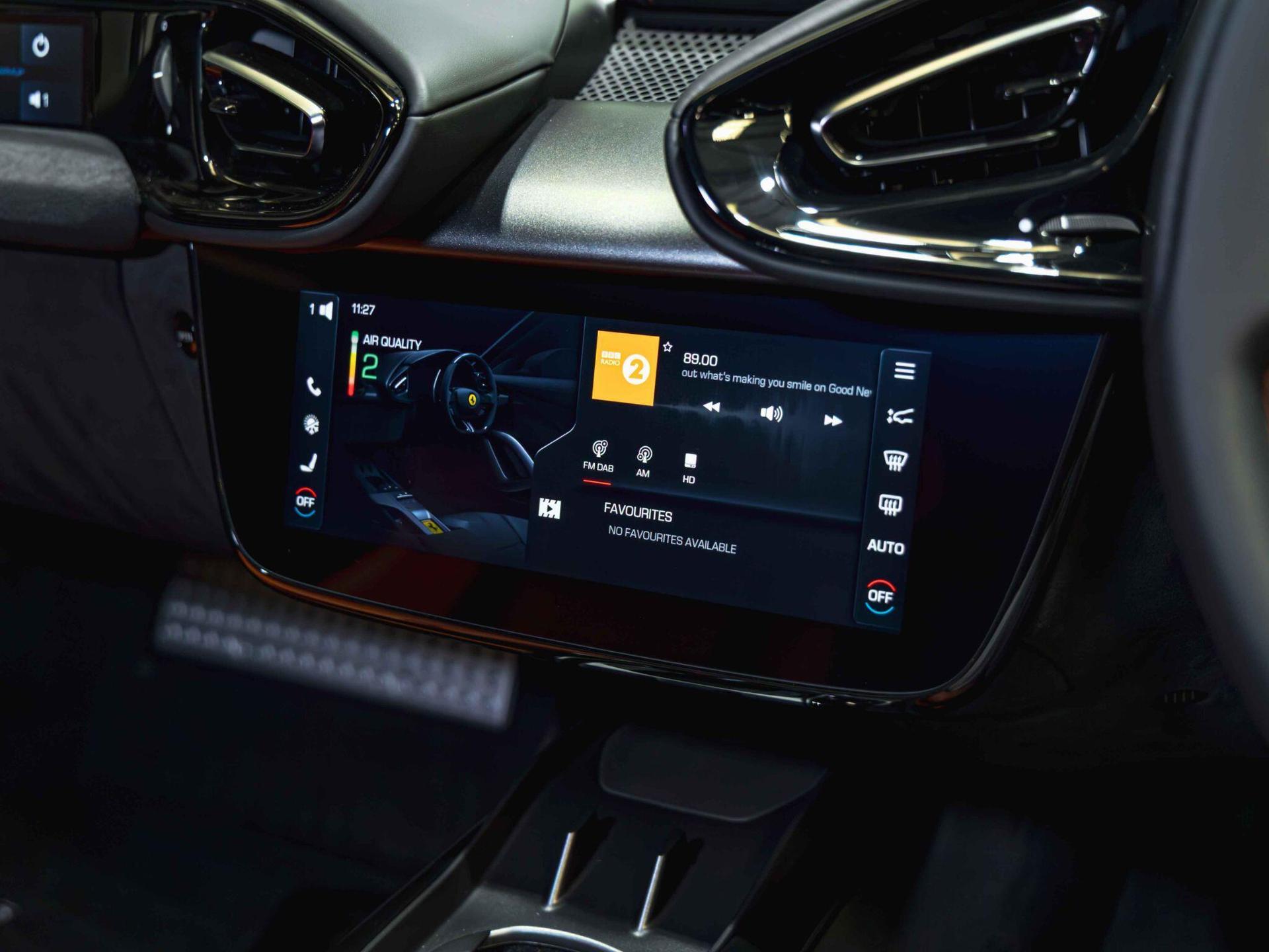 An interior shot of the infotainment system on a 2025 Ferrari 12Cilindri