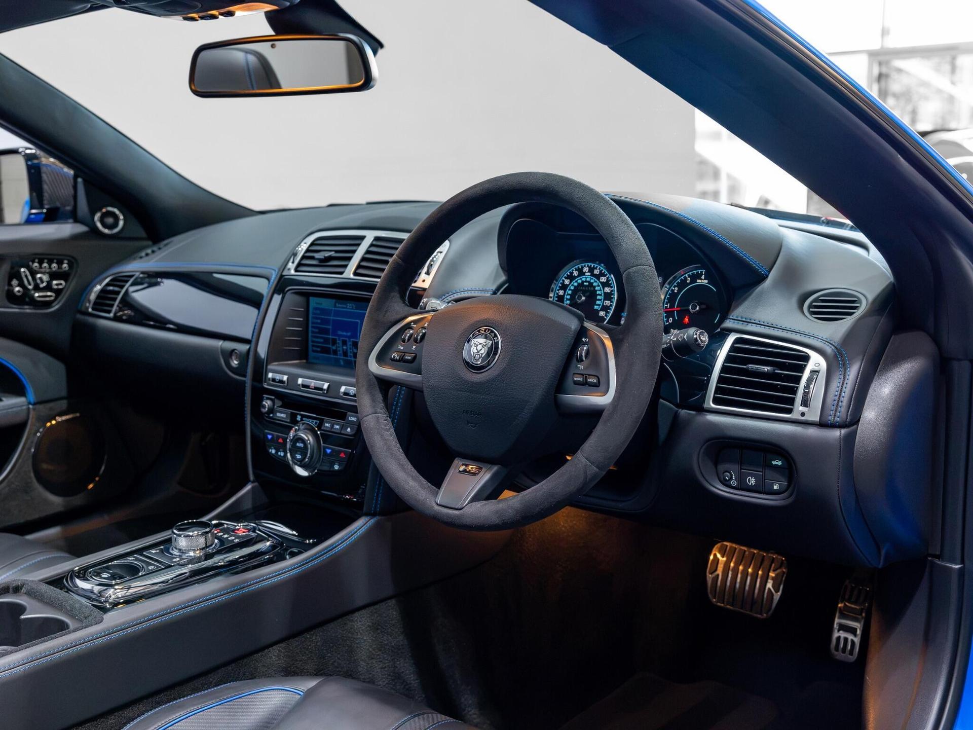 An interior shot of the interior front on a 2014 Jaguar XKR-S