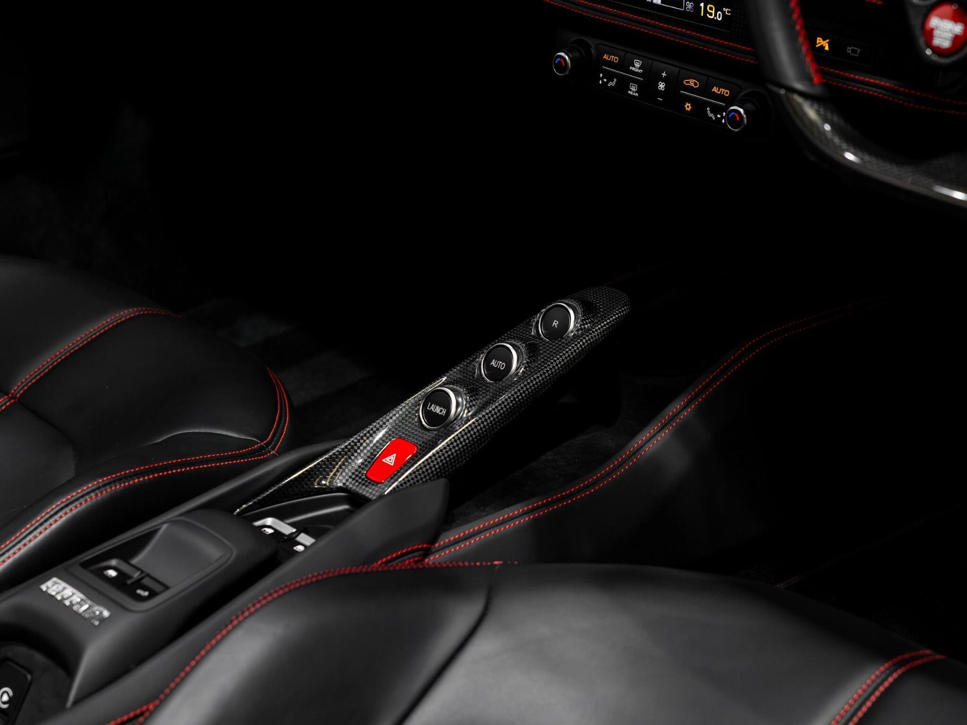 An interior shot of the interior front on a 2022 Ferrari F8 Spider
