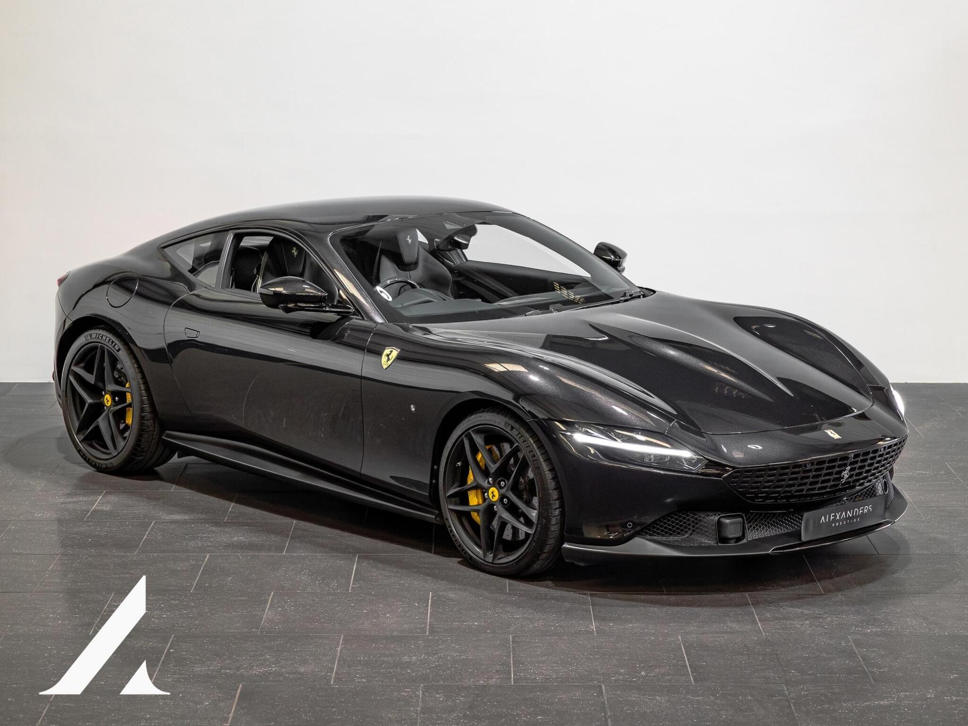 An exterior shot of the front right on a 2021 Ferrari Roma