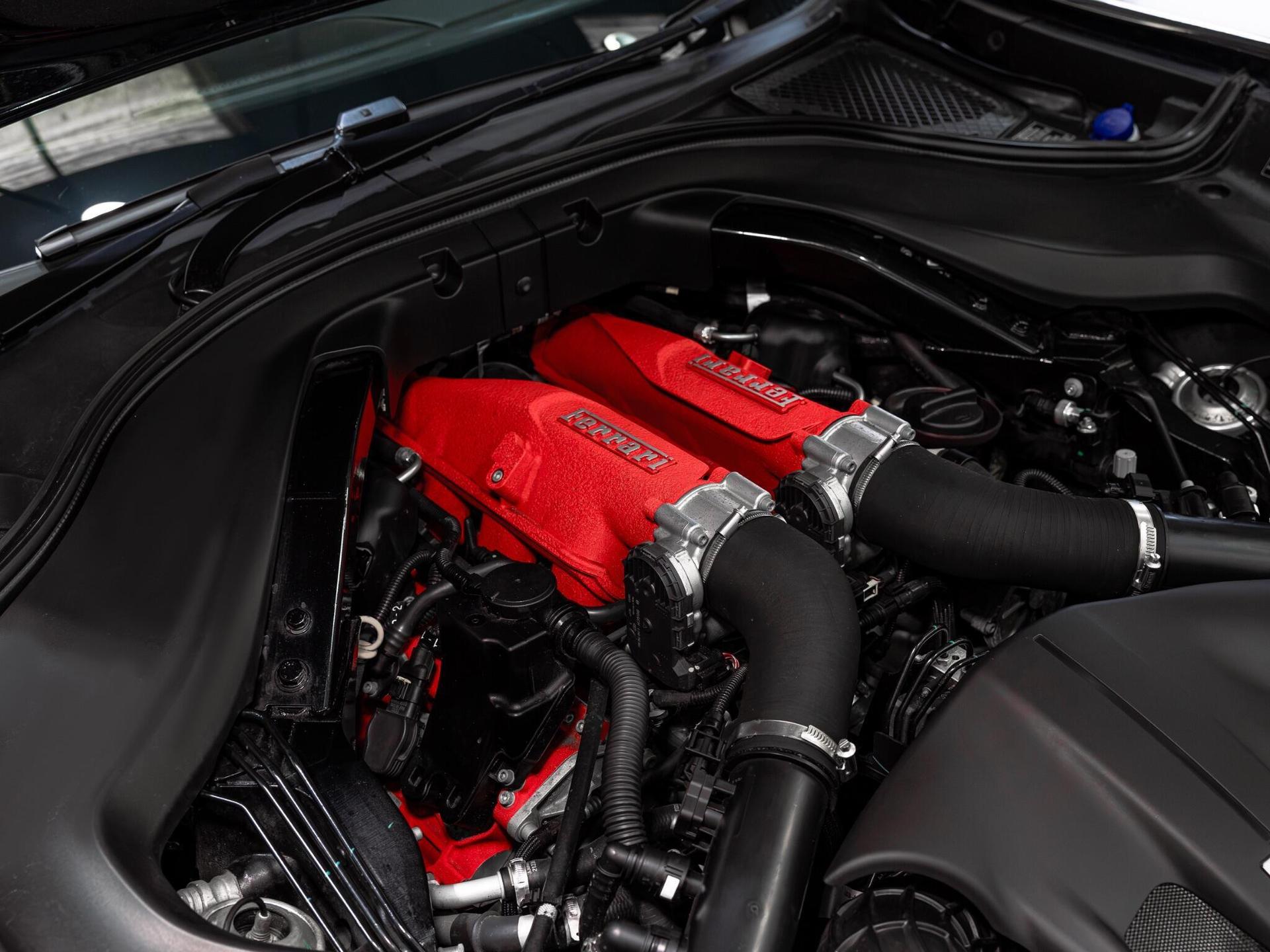 An exterior shot of the engine on a 2021 Ferrari Roma