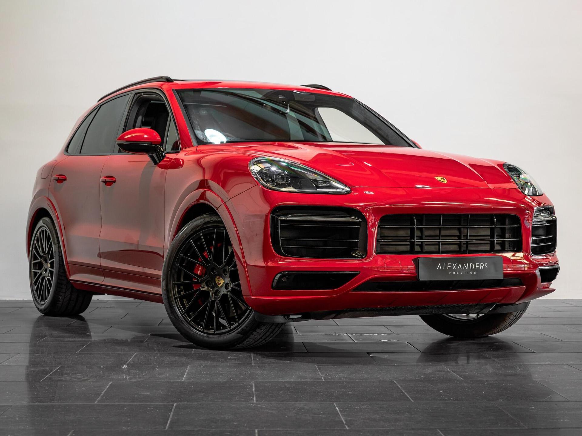 An exterior shot of the front right on a 2021 Porsche Cayenne