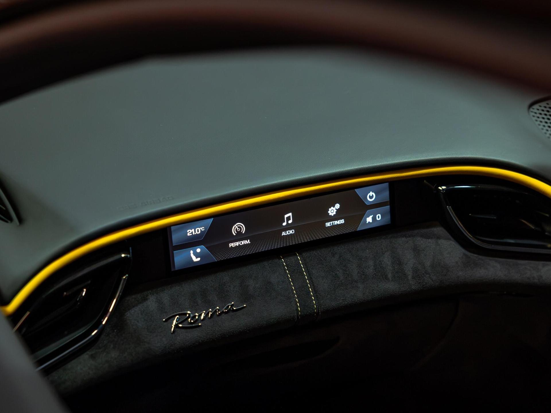 An interior shot of the misc controls on a 2021 Ferrari Roma